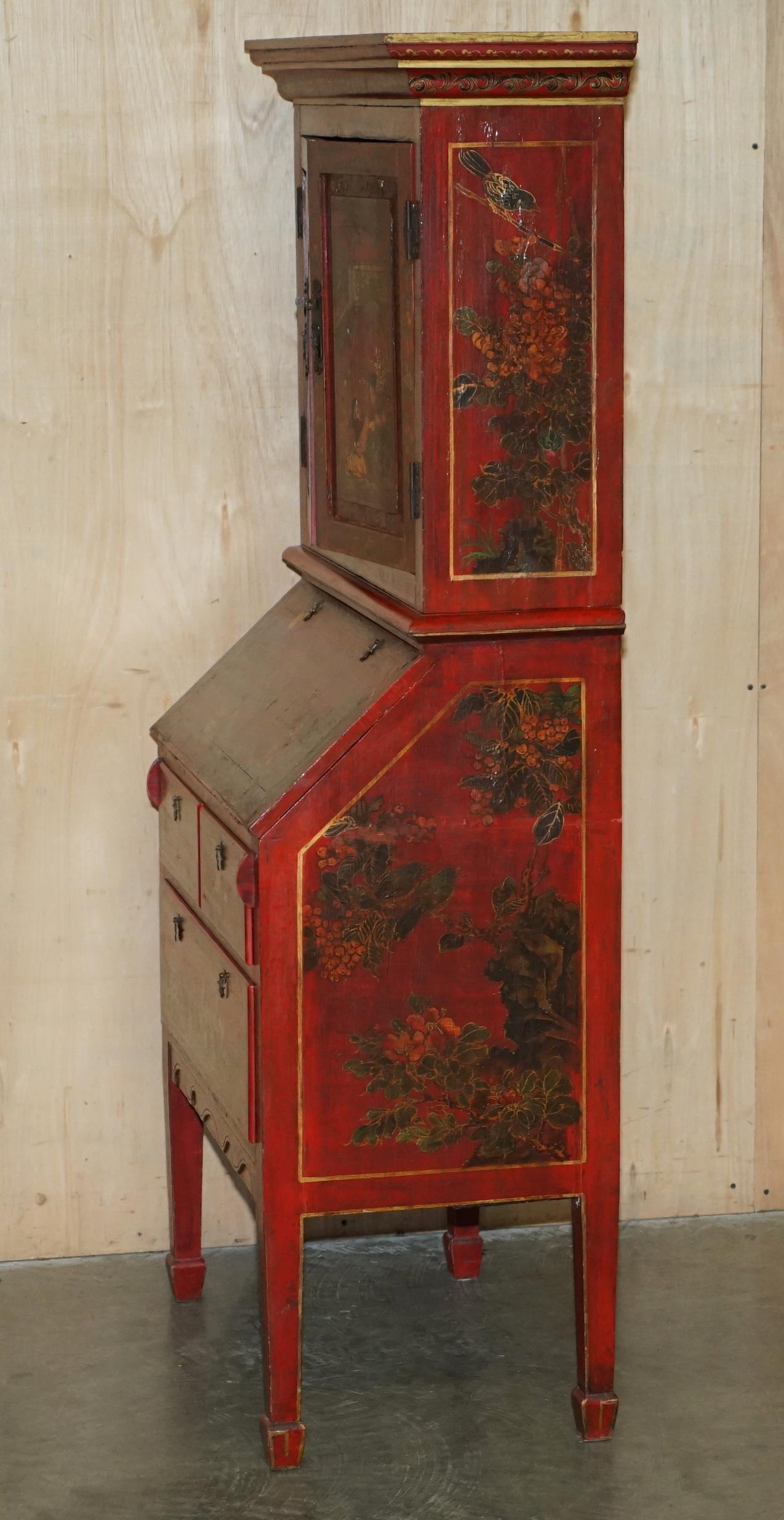 ANTIQUE CHINESE CHiNOISERIE HAND PAINTED & LACQUERED SECRATIARE LIBRARY BOOKCASE 8