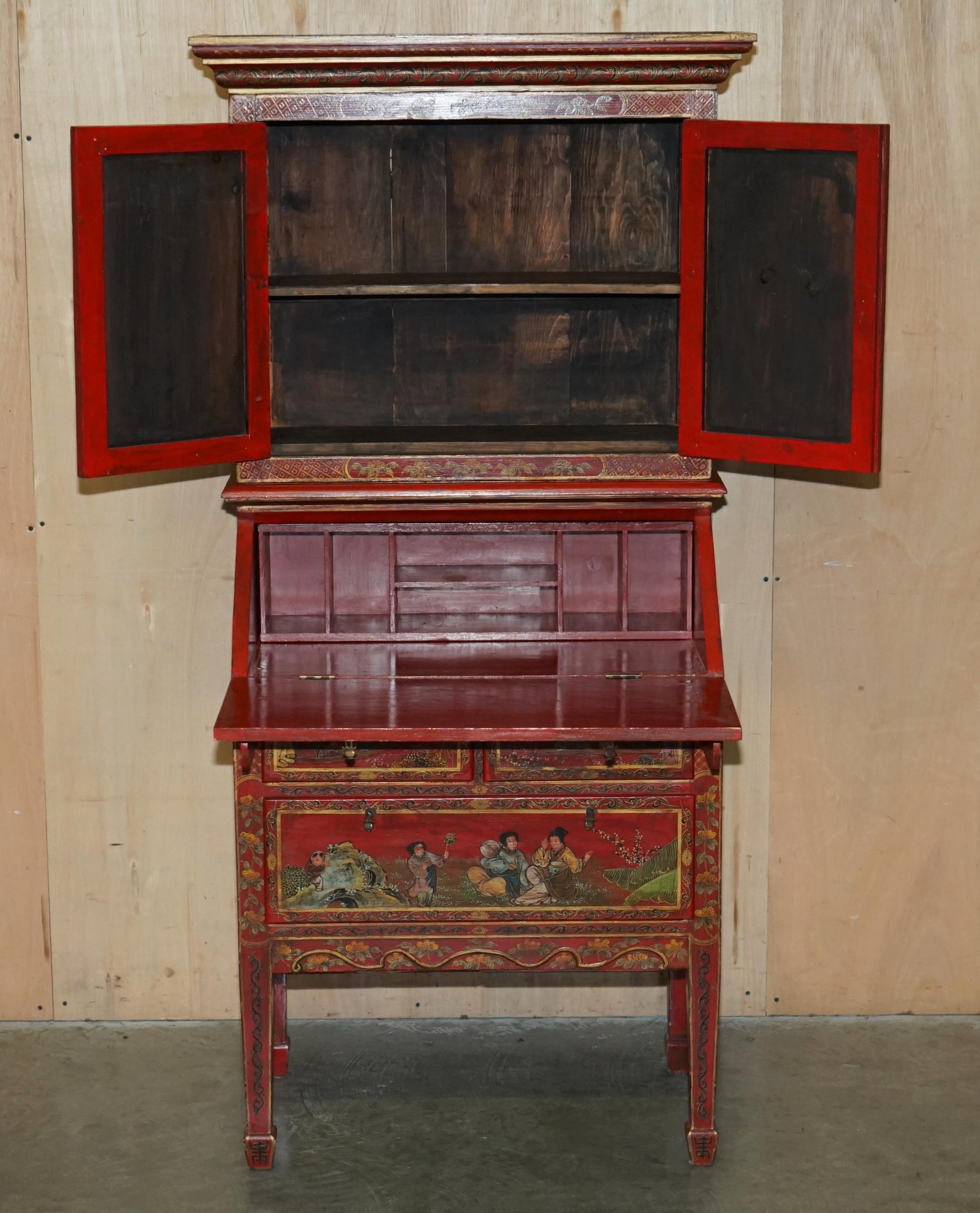 ANTIQUE CHINESE CHiNOISERIE HAND PAINTED & LACQUERED SECRATIARE LIBRARY BOOKCASE 9