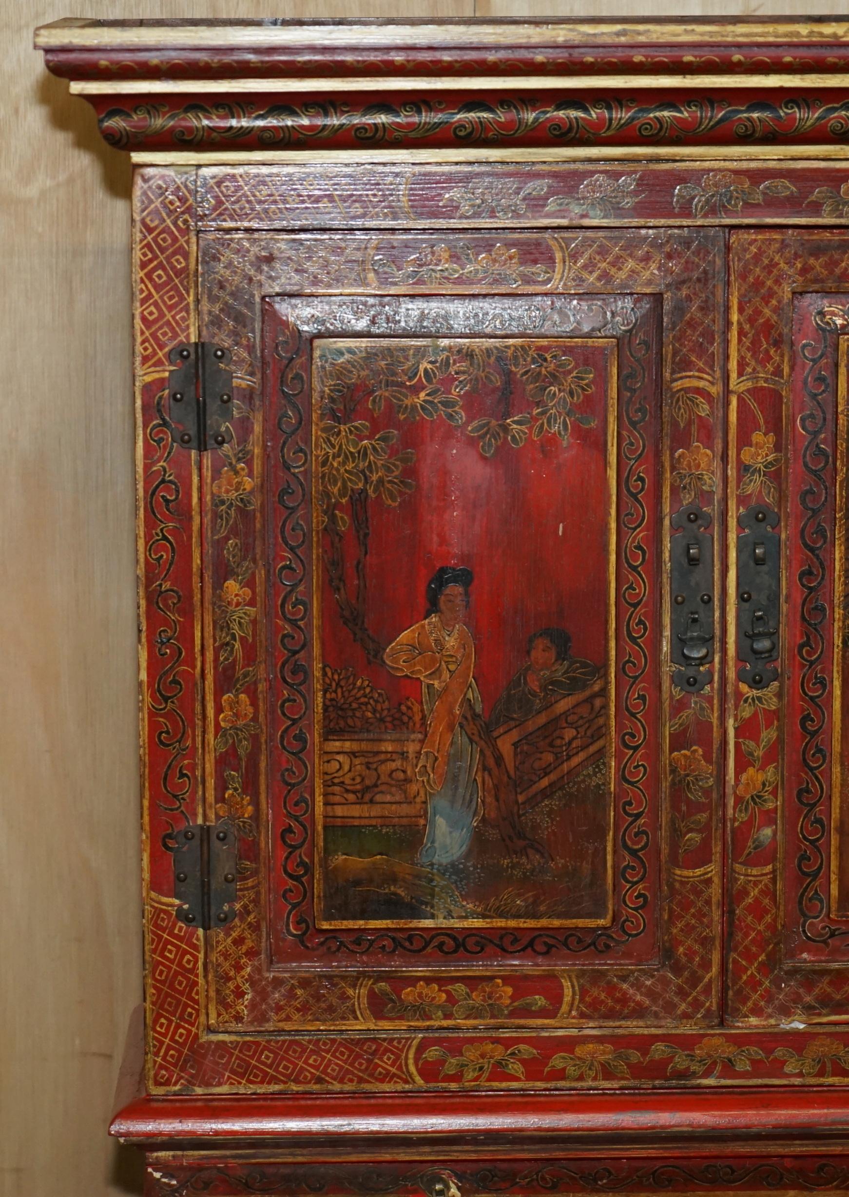 Chinese ANTIQUE CHINESE CHiNOISERIE HAND PAINTED & LACQUERED SECRATIARE LIBRARY BOOKCASE