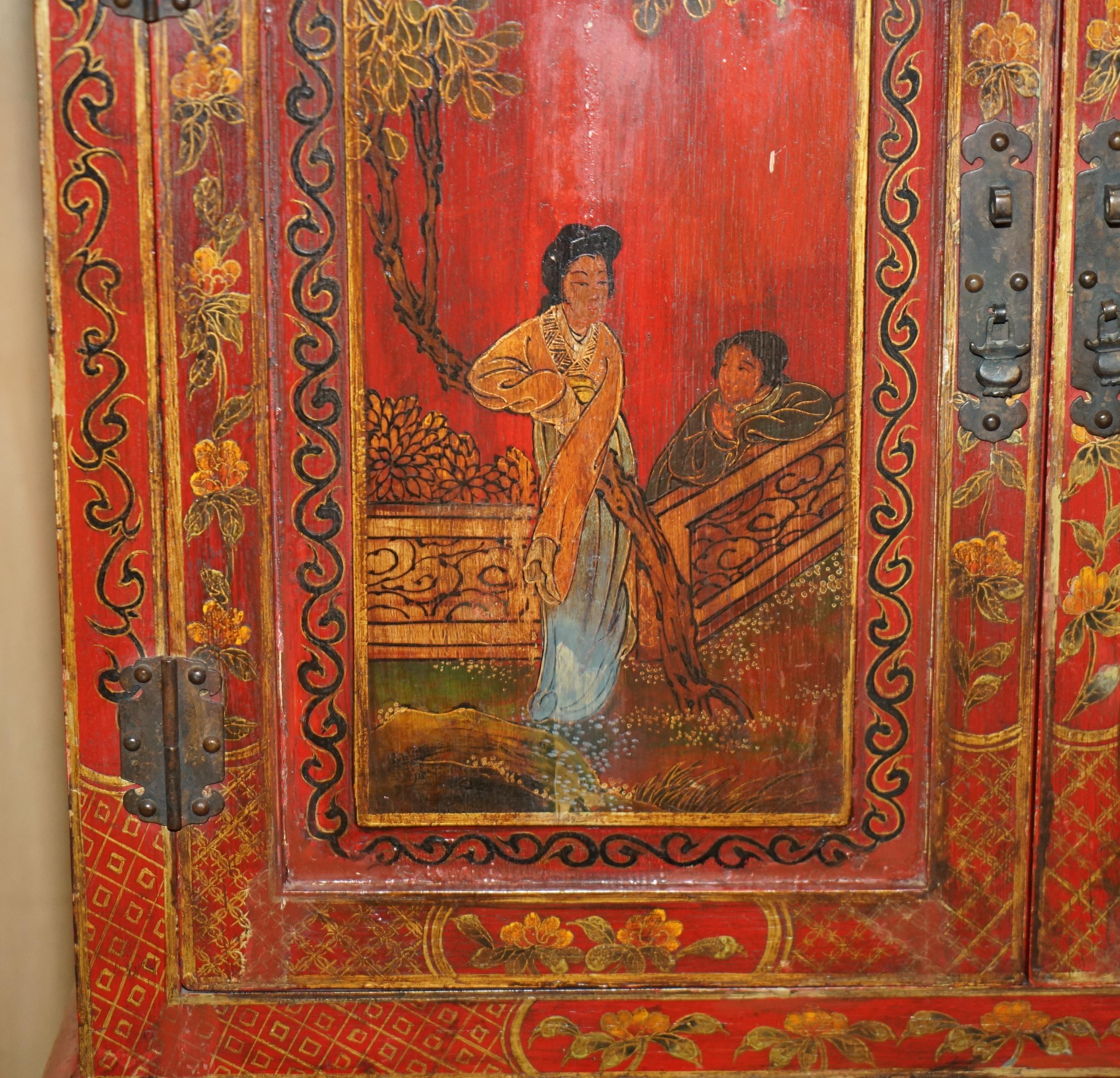 Lacquered ANTIQUE CHINESE CHiNOISERIE HAND PAINTED & LACQUERED SECRATIARE LIBRARY BOOKCASE