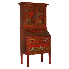 ANTIQUE CHINESE CHiNOISERIE HAND PAINTED & LACQUERED SECRATIARE LIBRARY BOOKCASE