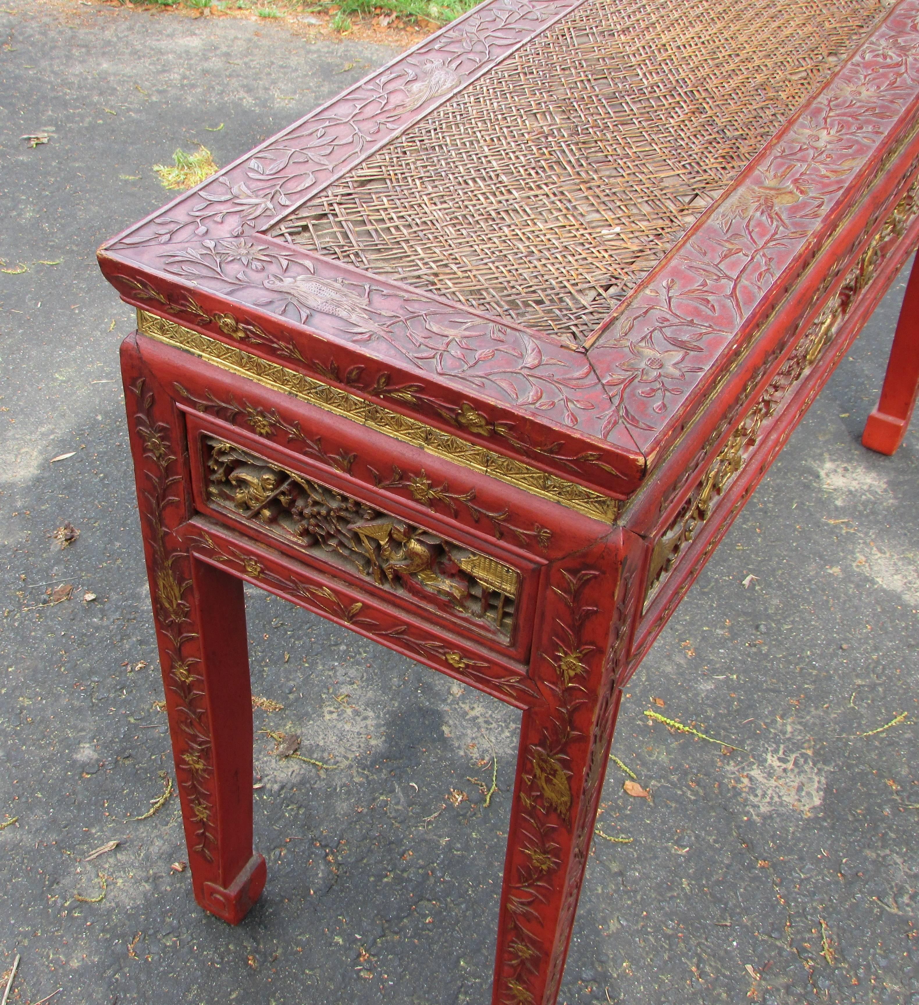 Antique Chinese Chinoiserie Lacquered Console Table 3
