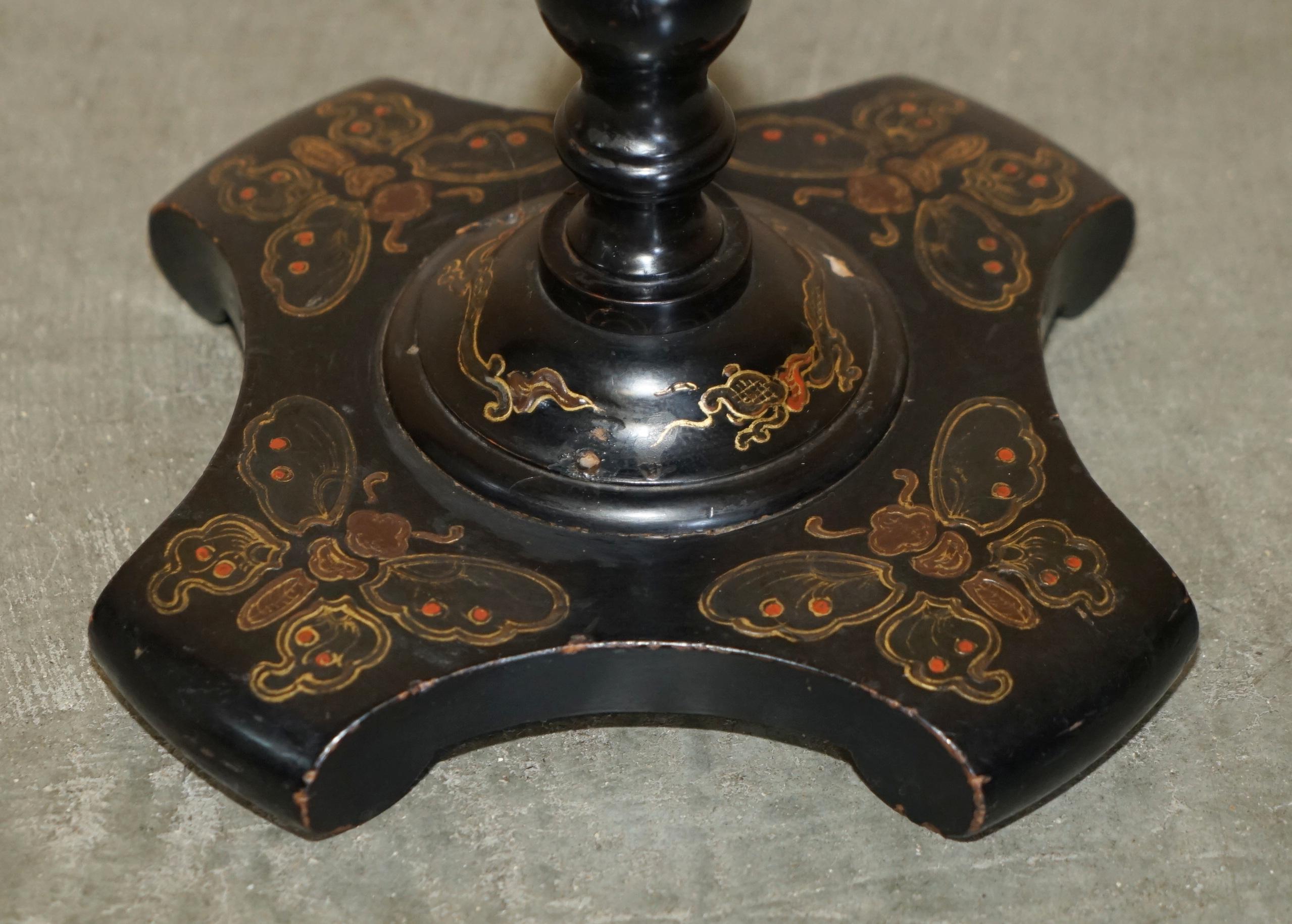 ANTIQUE CHINESE CHINOISERIE LACQUERED & HAND PAiNTED SIDE END LAMP WINE TABLE For Sale 3