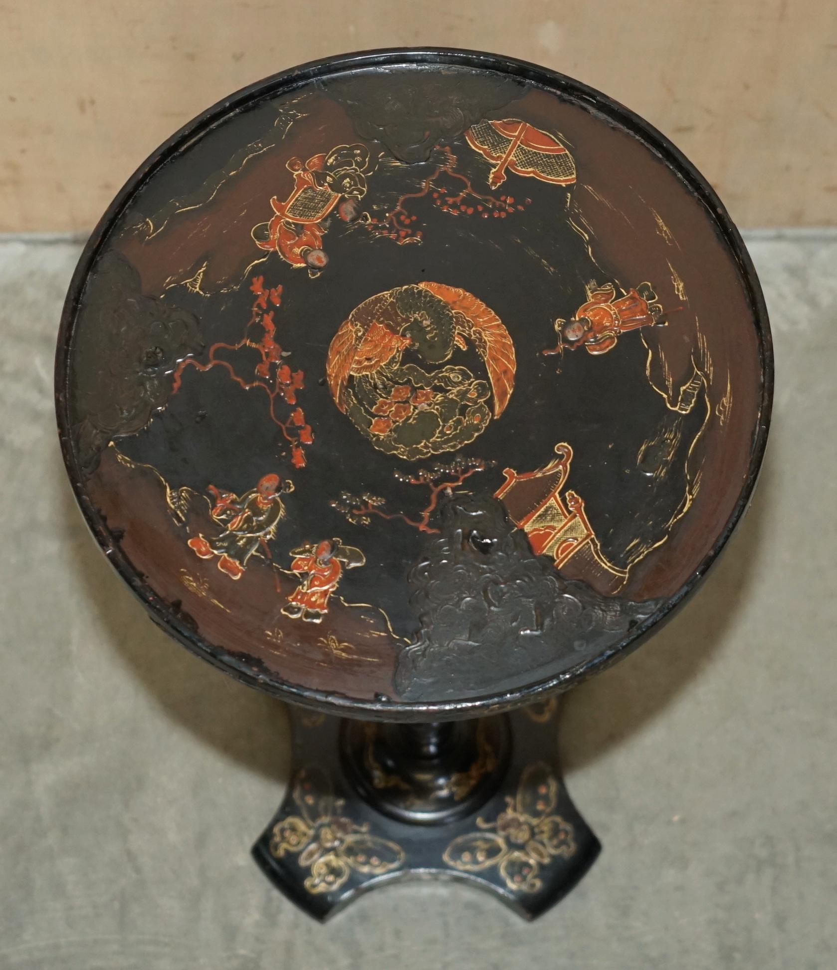 ANTIQUE CHINESE CHINOISERIE LACQUERED & HAND PAiNTED SIDE END LAMP WINE TABLE For Sale 5