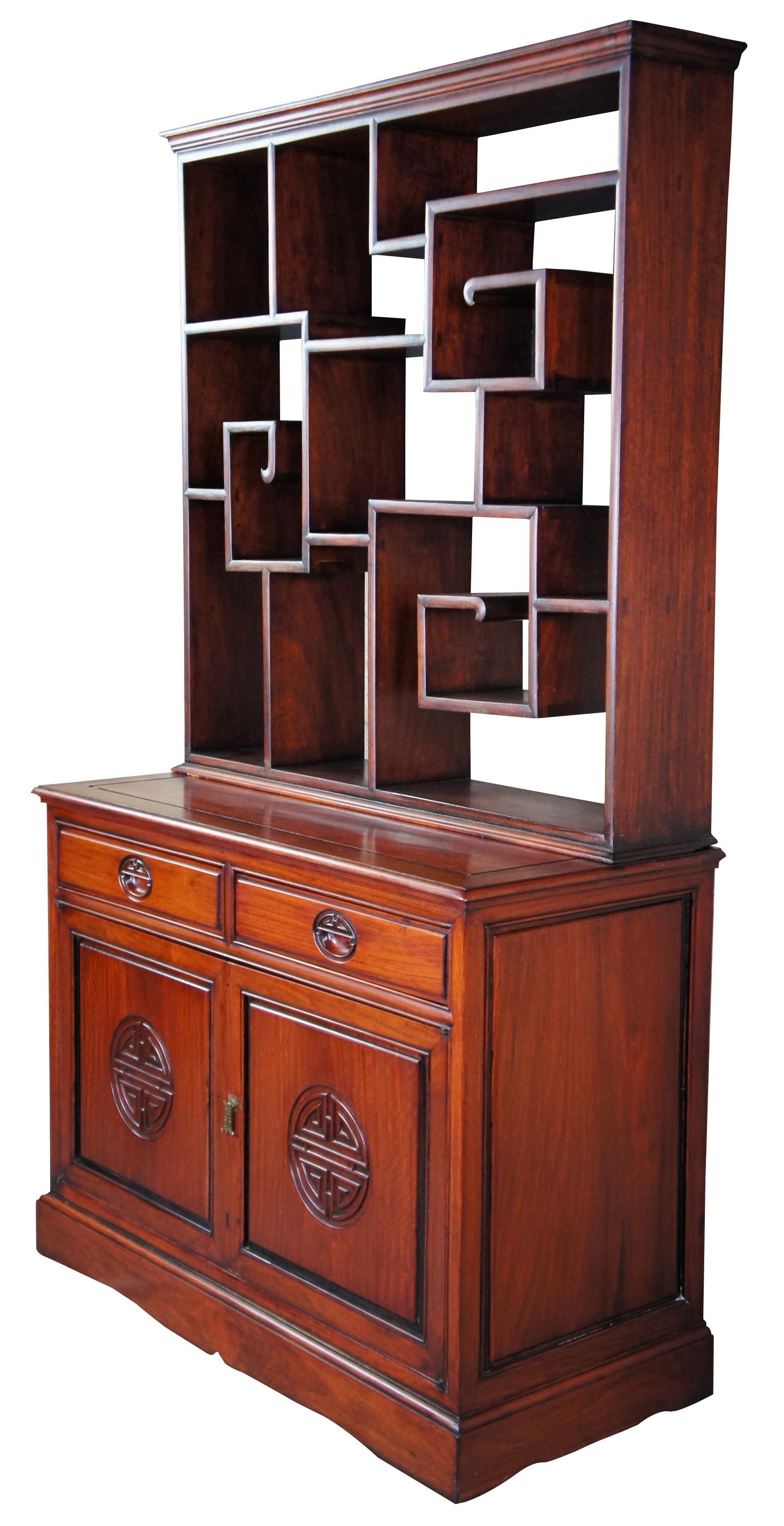Antique Chinese Chinoiserie Ming Rosewood Etagere Bookcase Console Cabinet In Good Condition In Dayton, OH