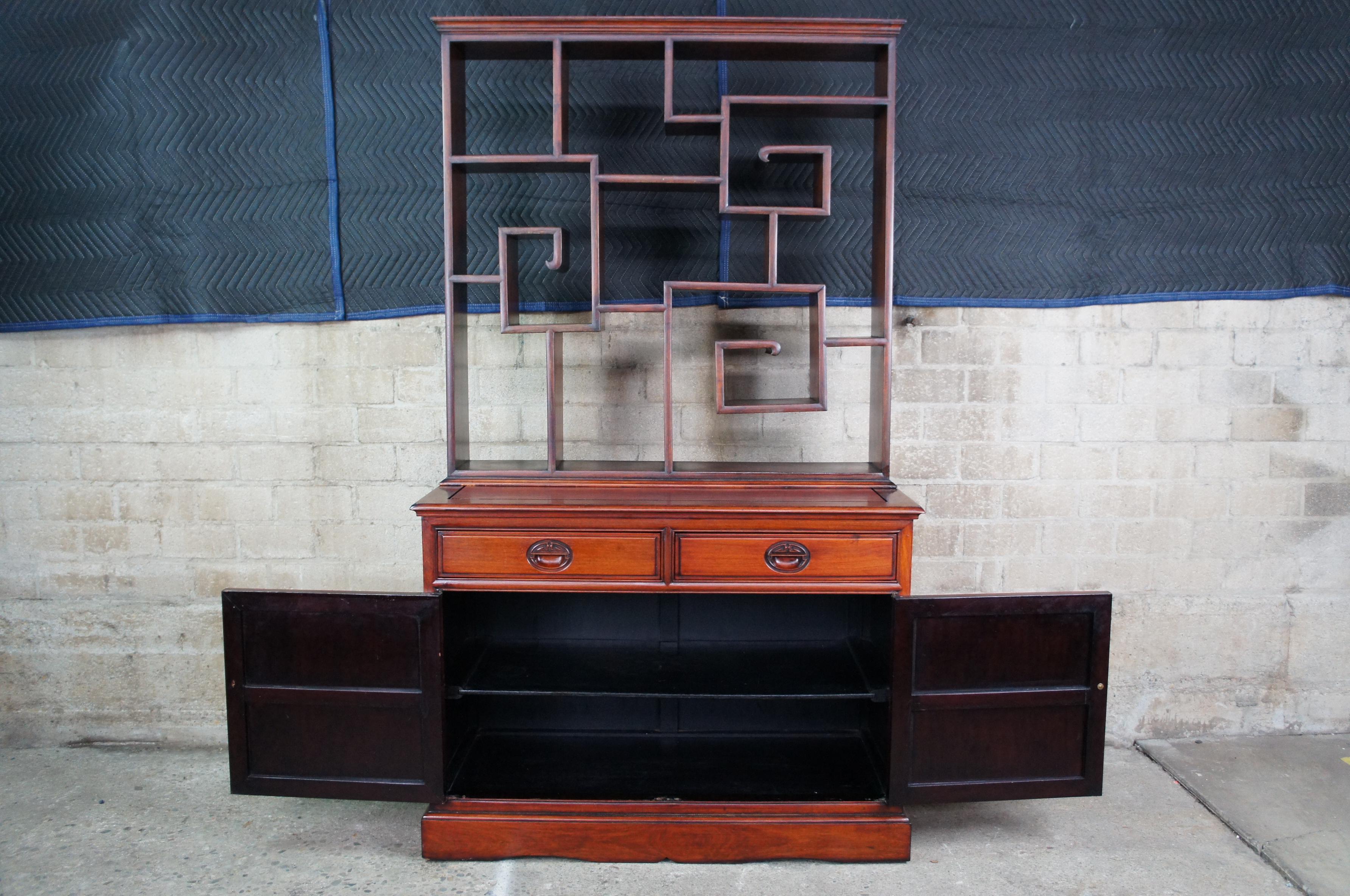 20th Century Antique Chinese Chinoiserie Ming Rosewood Etagere Bookcase Console Cabinet