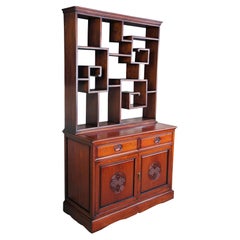 Antique Chinese Chinoiserie Ming Rosewood Etagere Bookcase Console Cabinet