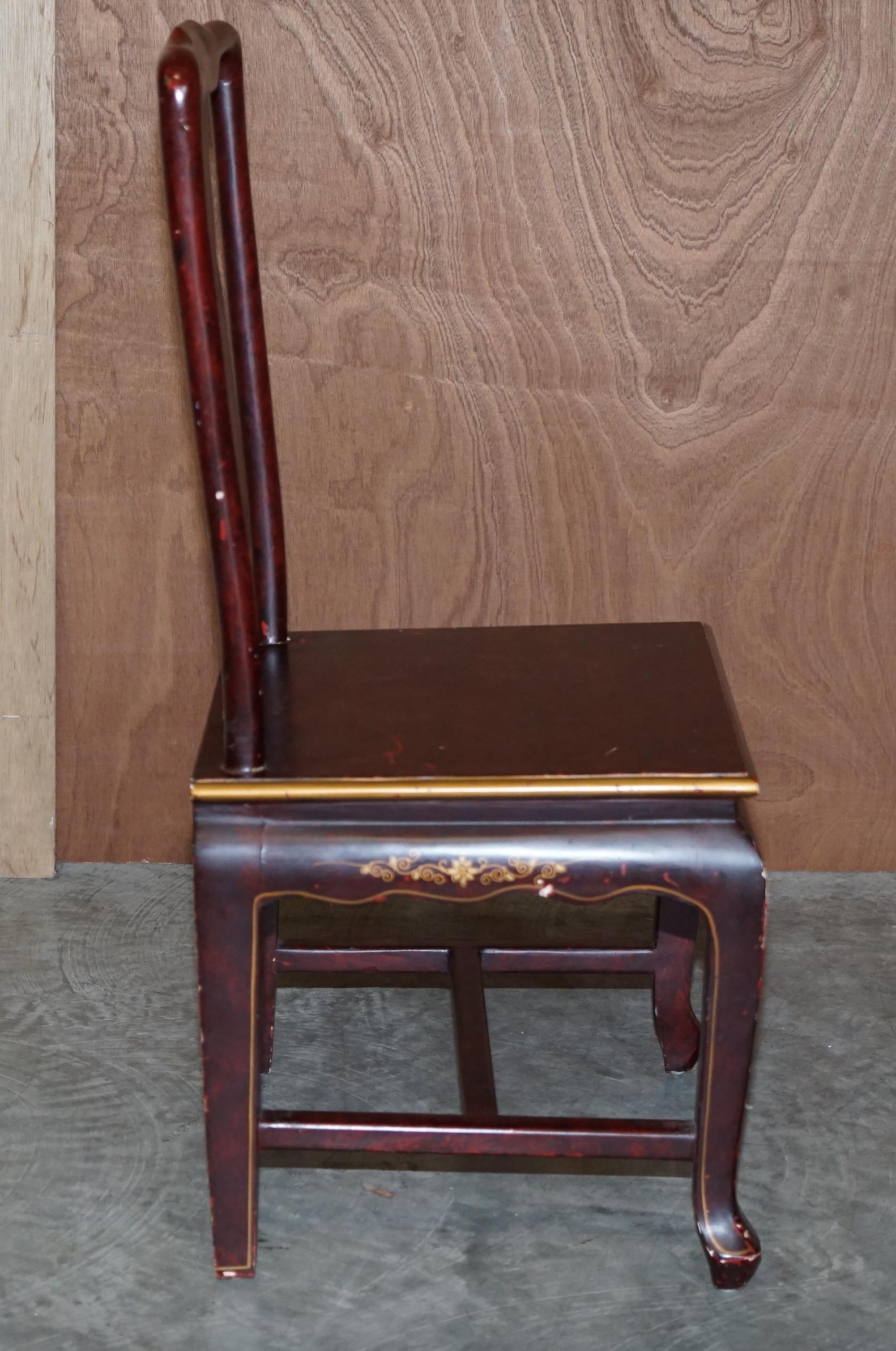 Antique Chinese Chinoiserie Red Hand Painted Chair Heavy Solid Wood Frame For Sale 7
