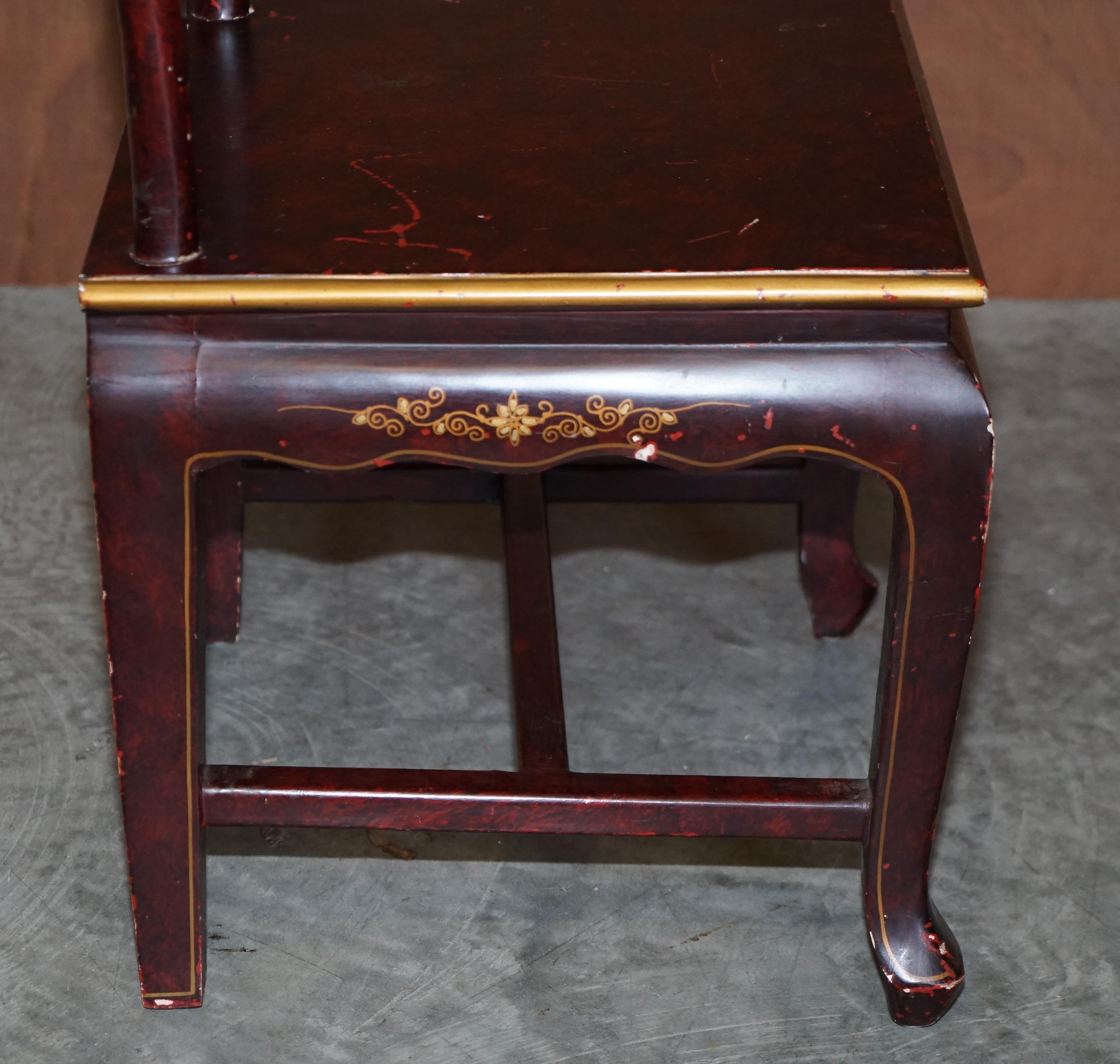 Antique Chinese Chinoiserie Red Hand Painted Chair Heavy Solid Wood Frame For Sale 8