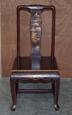 Antique Chinese Chinoiserie Red Hand Painted Chair Heavy Solid Wood Frame