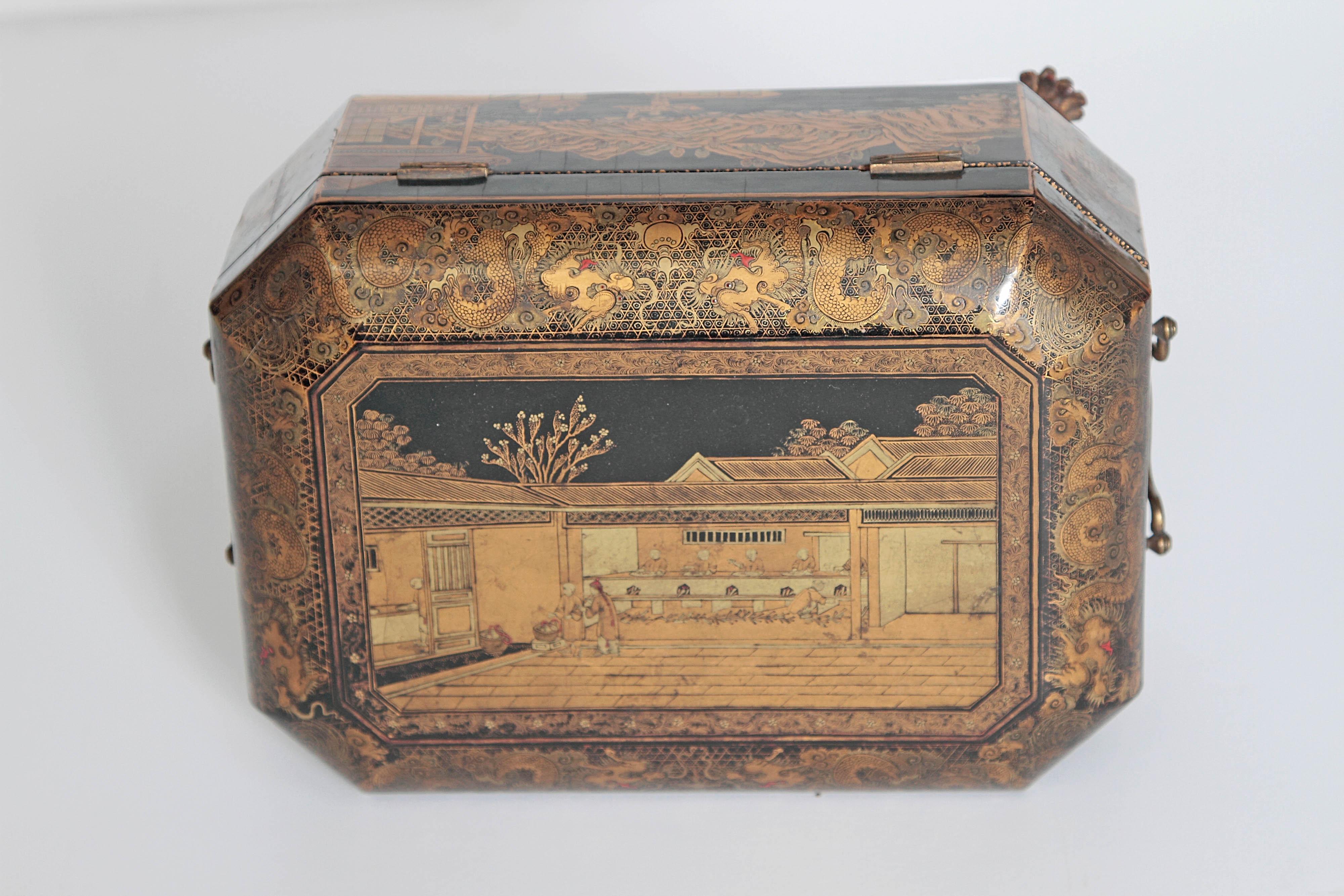 Antique Chinese Chinoiserie Sewing / Work Box 1