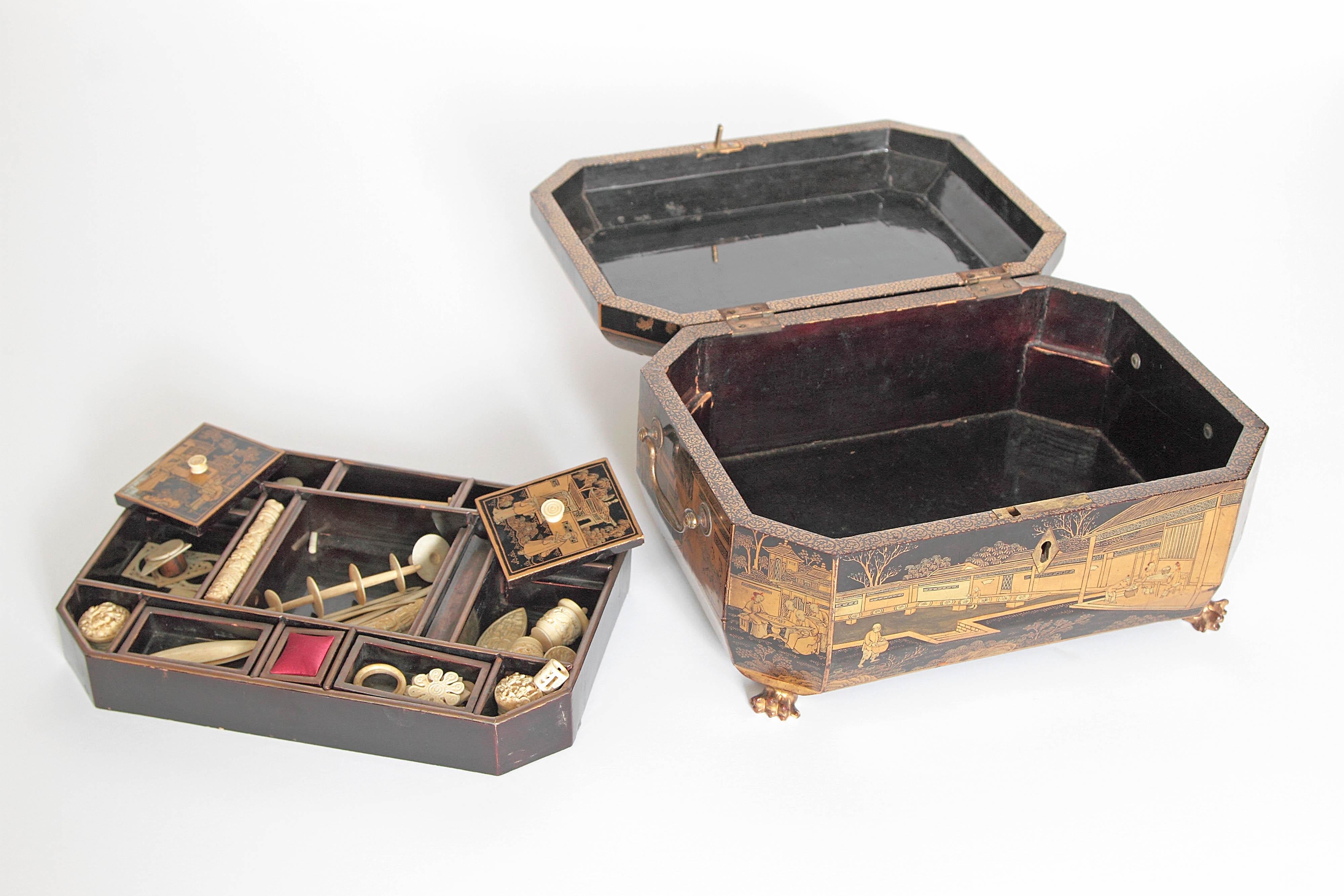 20th Century Antique Chinese Chinoiserie Sewing / Work Box