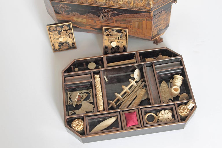 Antique Chinese Chinoiserie Sewing / Work Box at 1stDibs