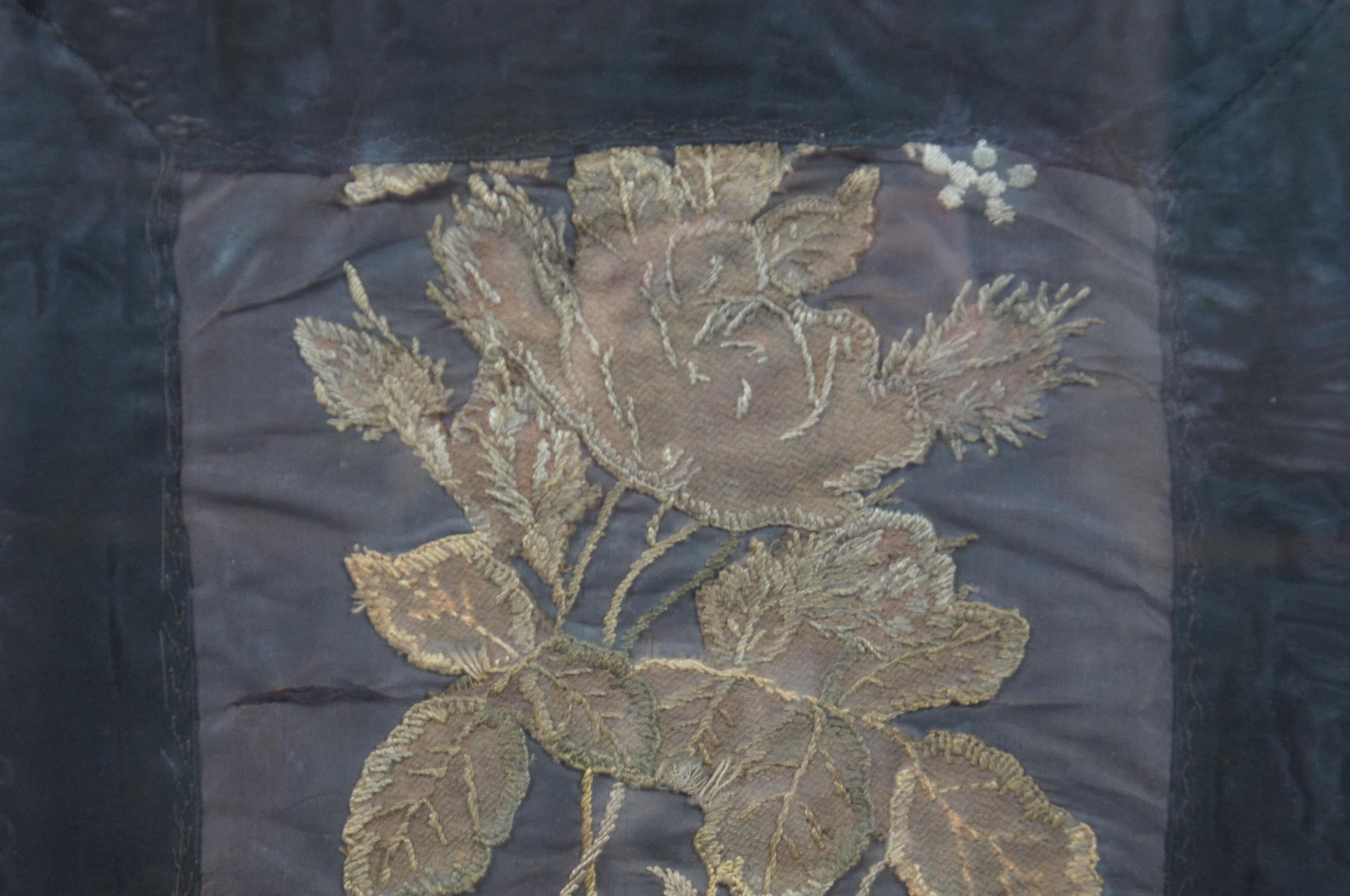 Antique Chinese Chinoiserie Silk Embroidered Floral Panel Table Runner For Sale 3