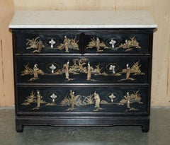 ANTIQUE CHINESE CHINOiSERIE SOAPSTONE CARVED COMMODE CHEST OF DRAWERS MARBLE TOP