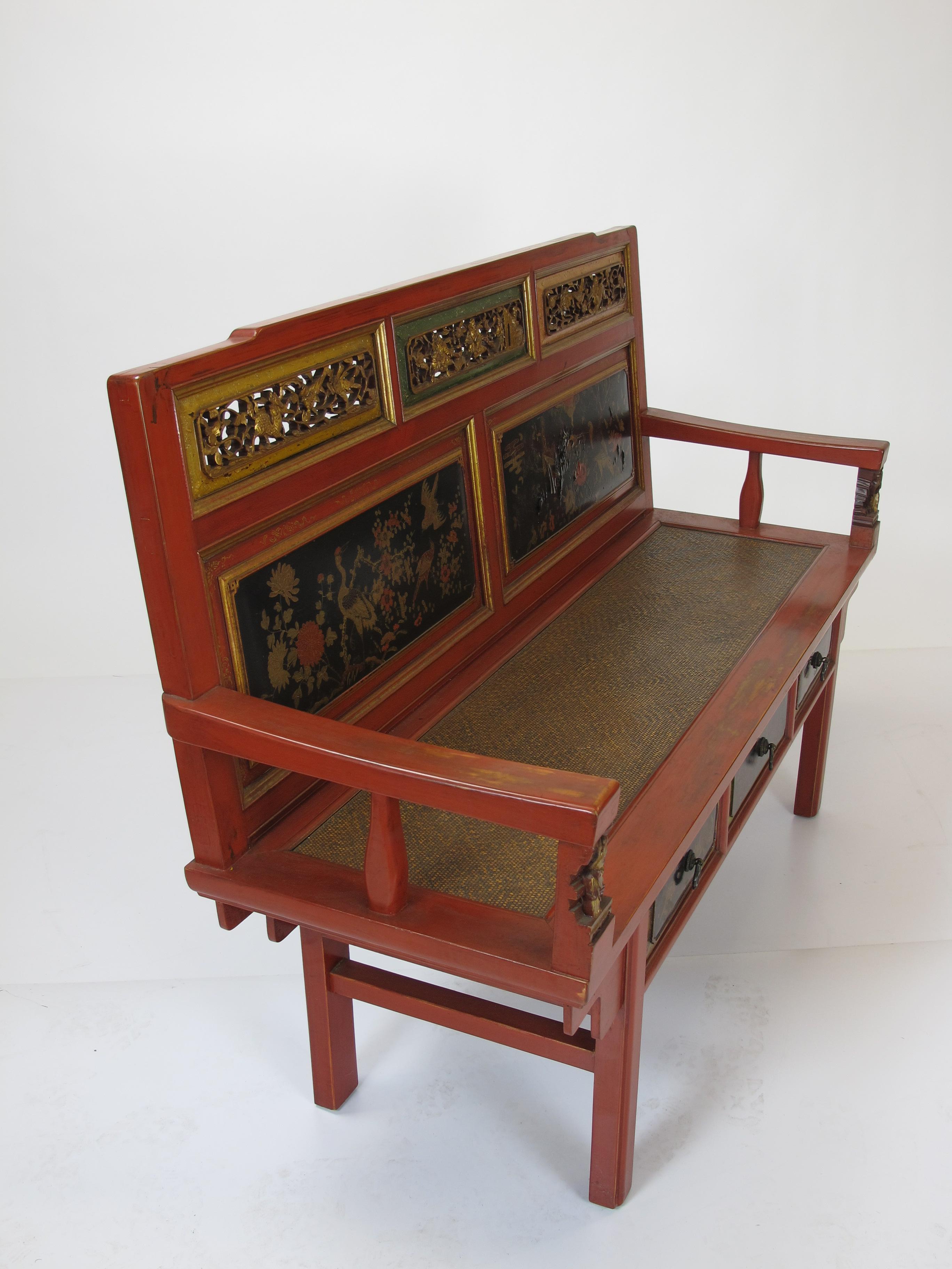 Chinese Export Antique Chinese Chinoiserie Style Bench For Sale