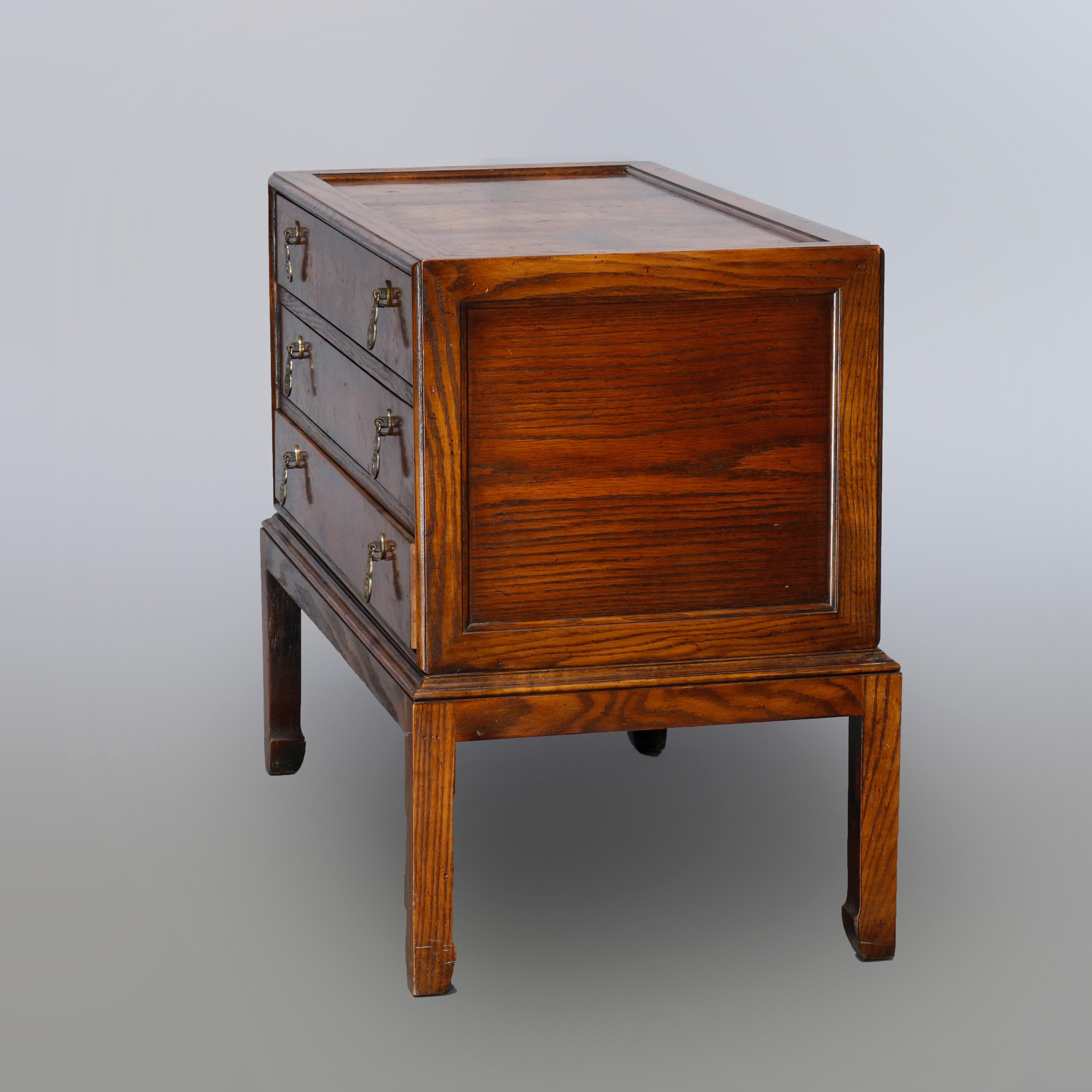 Antique Chinese Chippendale Burl & Oak Three-Drawer Chest by Heckman, C1930 3