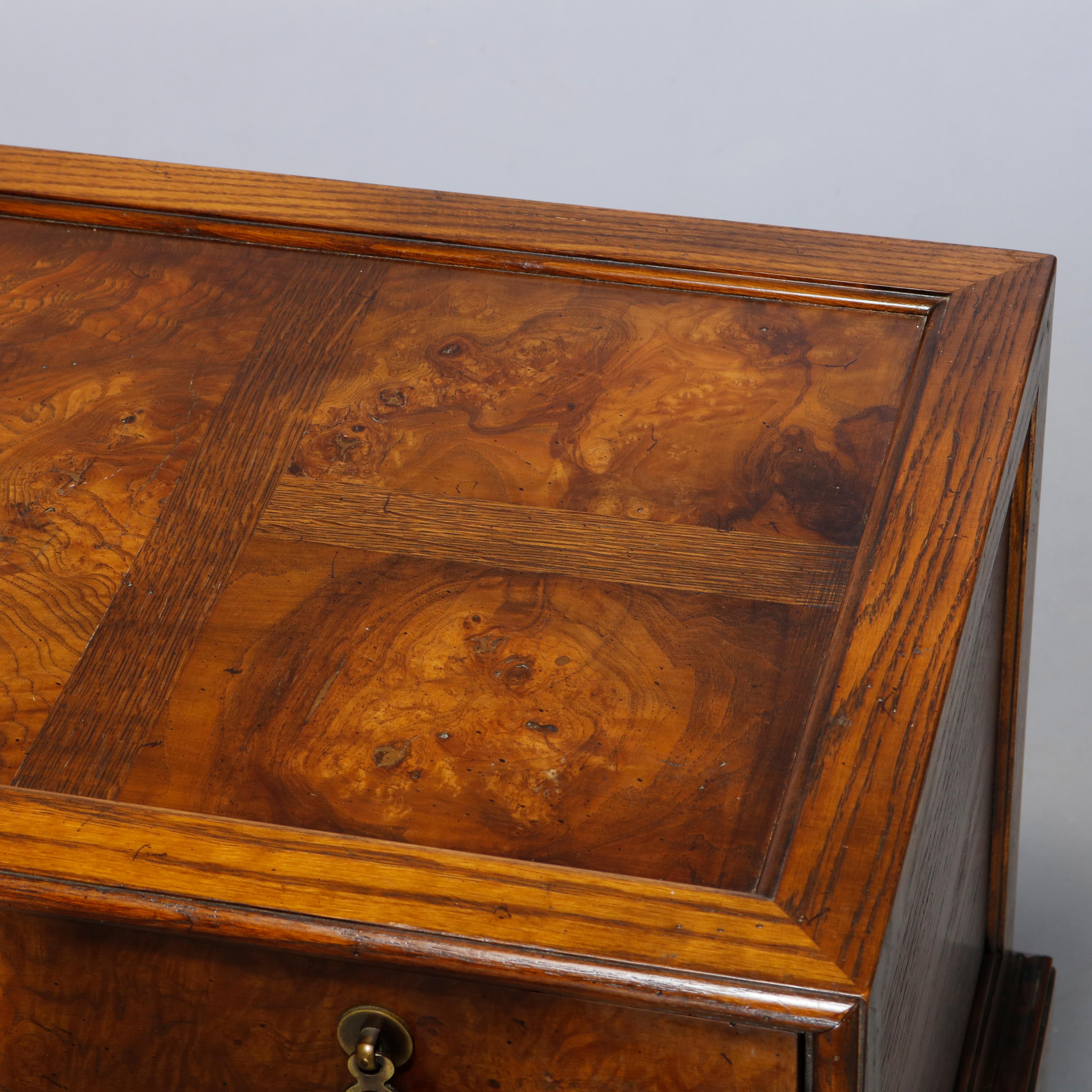 Antique Chinese Chippendale Burl & Oak Three-Drawer Chest by Heckman, C1930 In Good Condition In Big Flats, NY