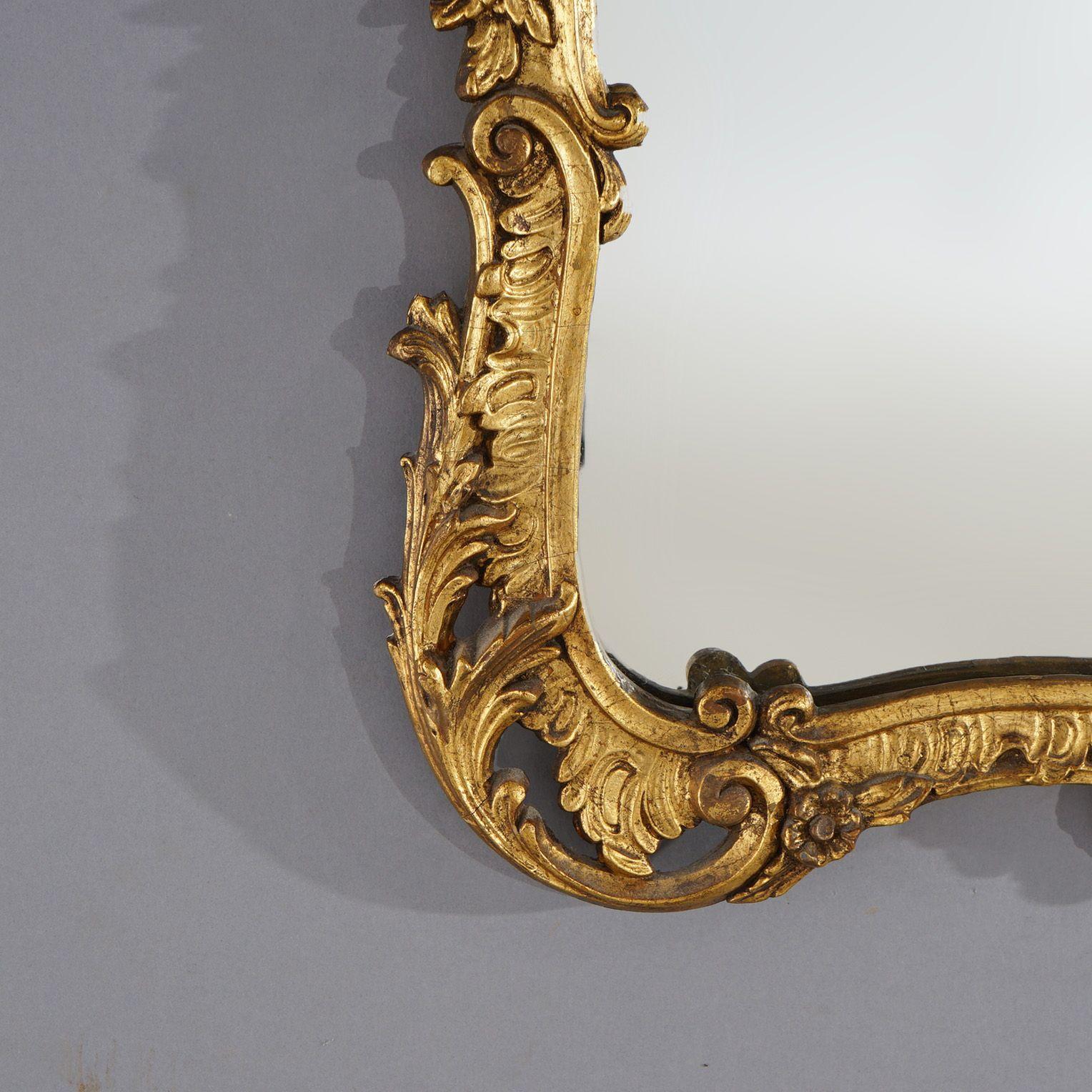 European Antique Chinese Chippendale Figural Giltwood Wall Mirror with Phoenix Circa 1930