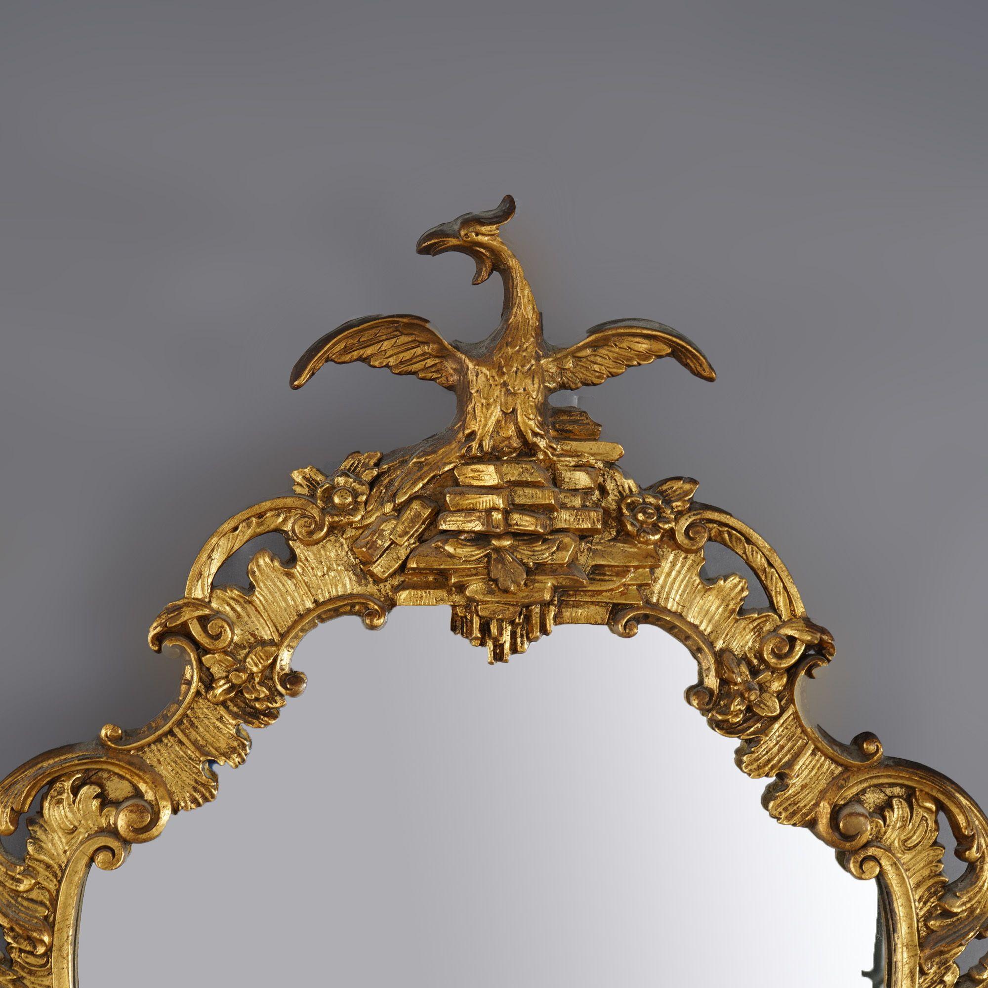 Antique Chinese Chippendale Figural Giltwood Wall Mirror with Phoenix Circa 1930 In Good Condition In Big Flats, NY