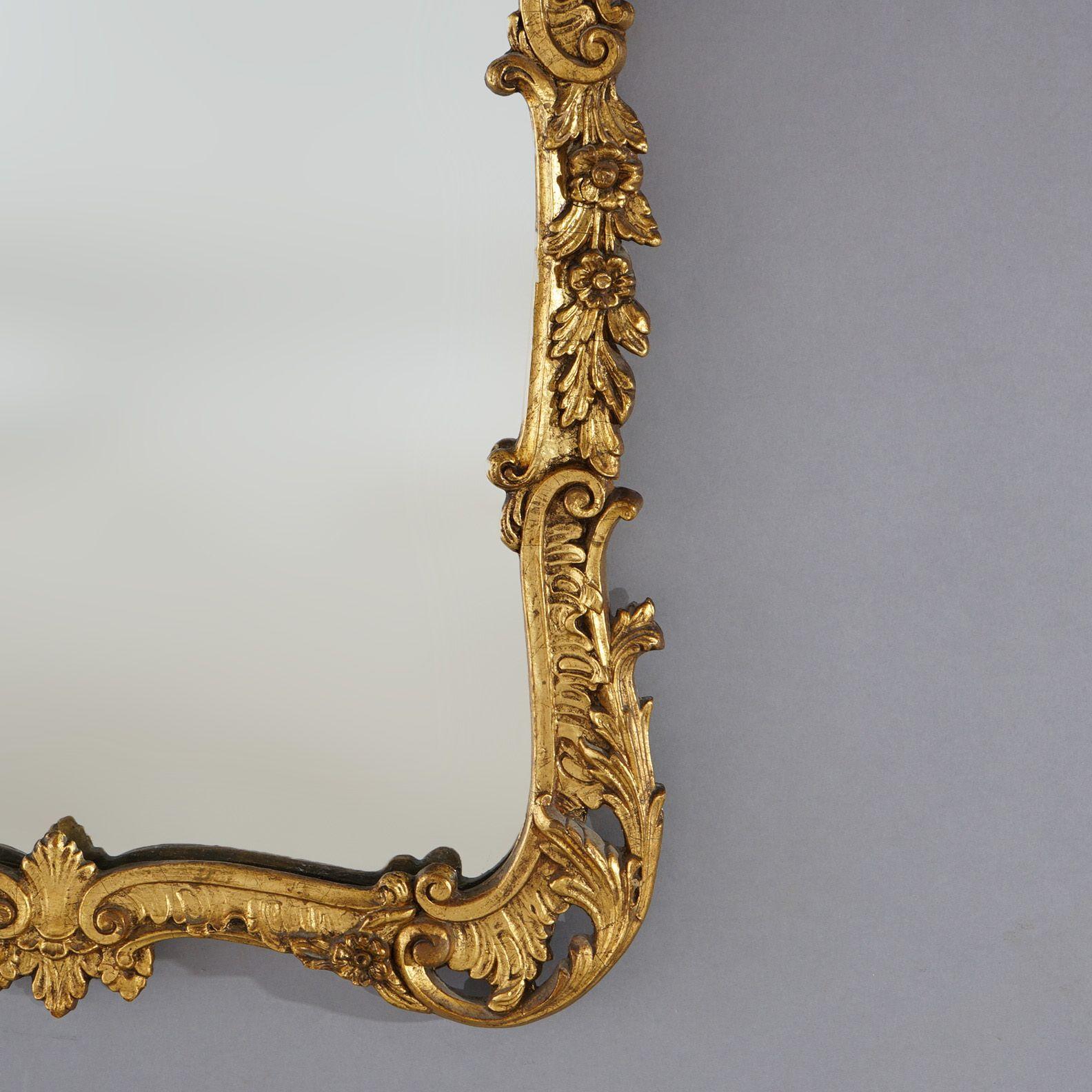 Antique Chinese Chippendale Figural Giltwood Wall Mirror with Phoenix Circa 1930 1