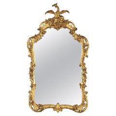 Antique Chinese Chippendale Figural Giltwood Wall Mirror with Phoenix Circa 1930
