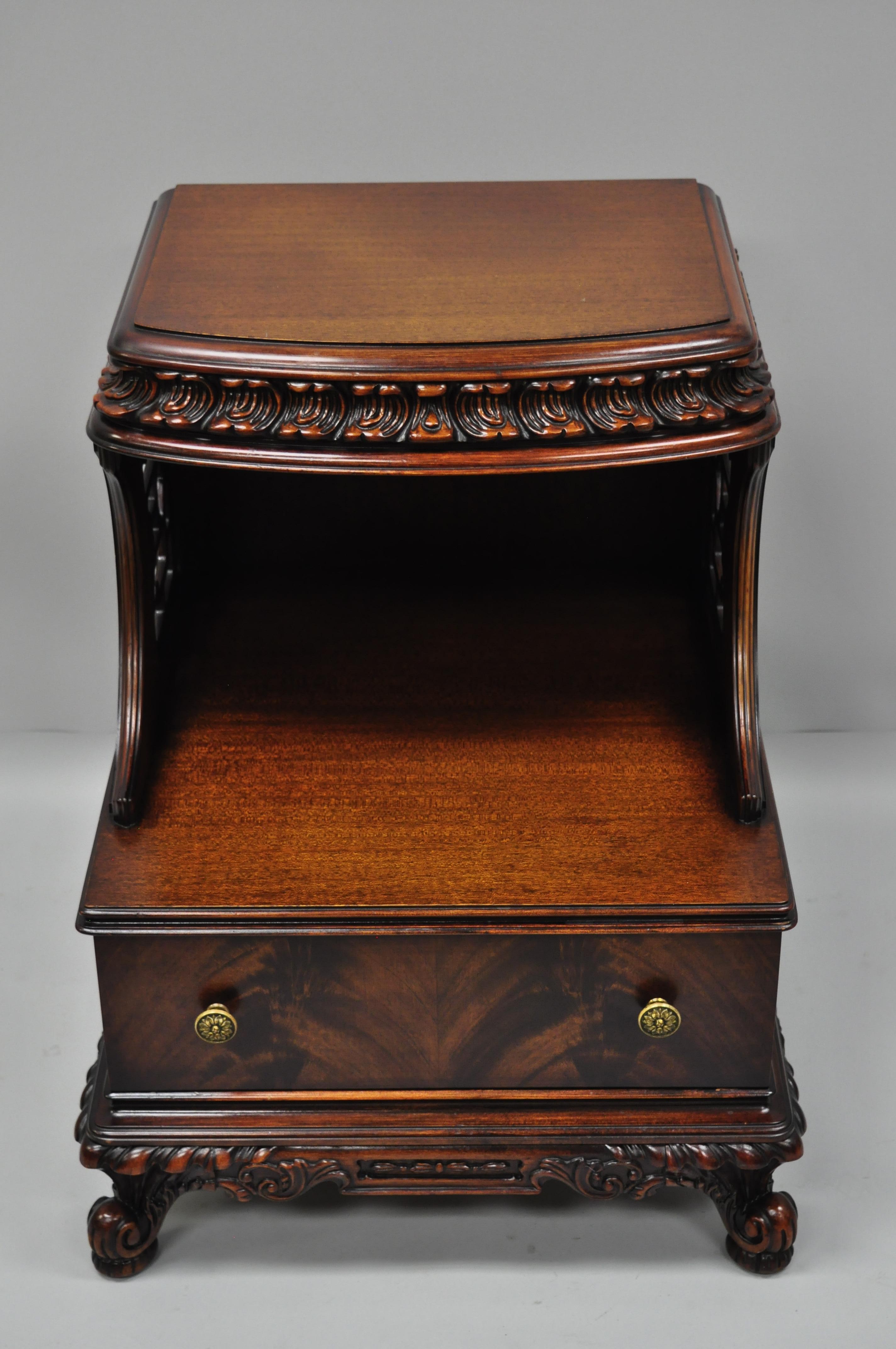 Antique Chinese Chippendale Flame Mahogany Step Down Nightstand Side Table 7
