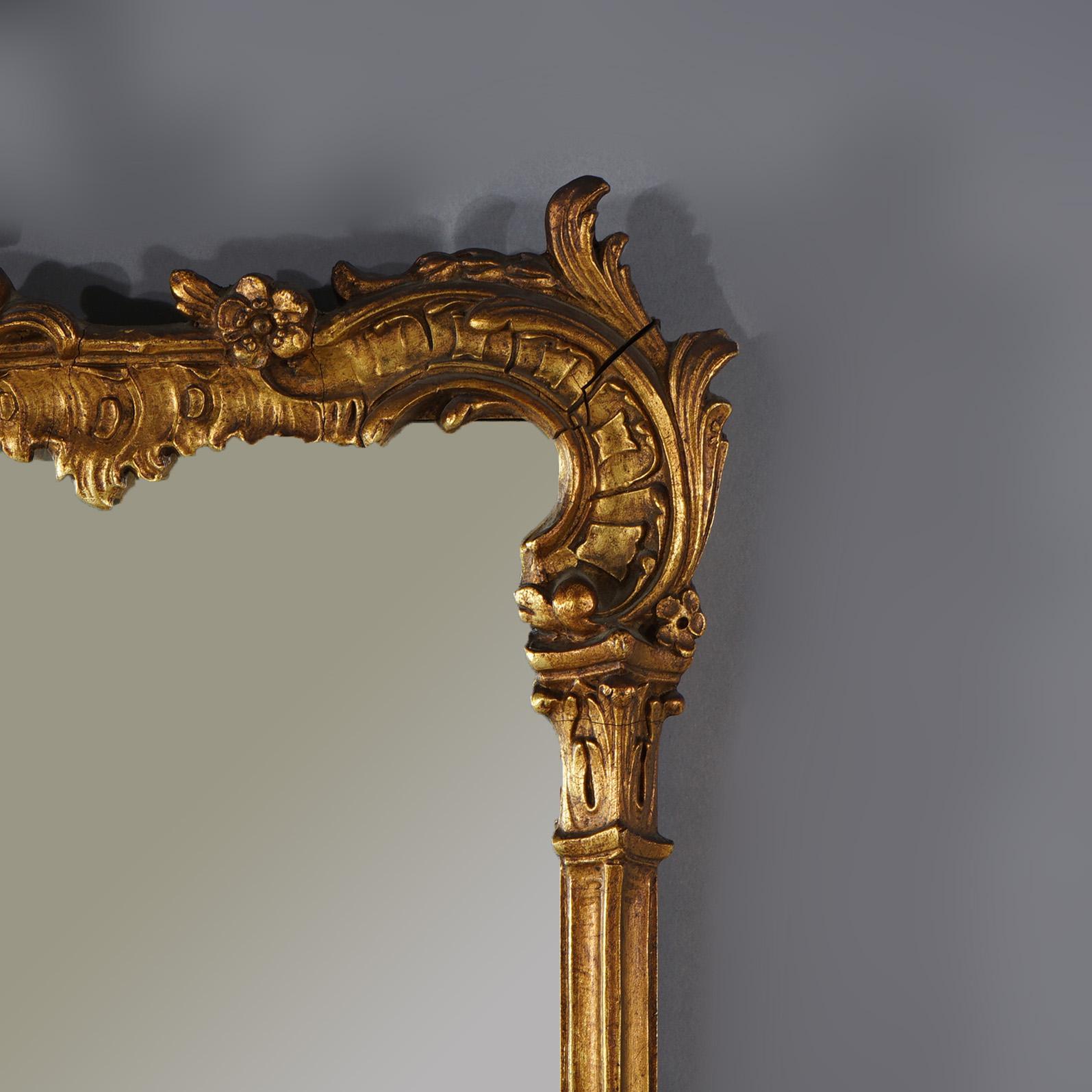 20th Century Antique Chinese Chippendale Giltwood Hanging Wall Mirror with Pagoda Crest C1930 For Sale