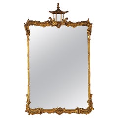 Antique Chinese Chippendale Giltwood Hanging Wall Mirror with Pagoda Crest C1930
