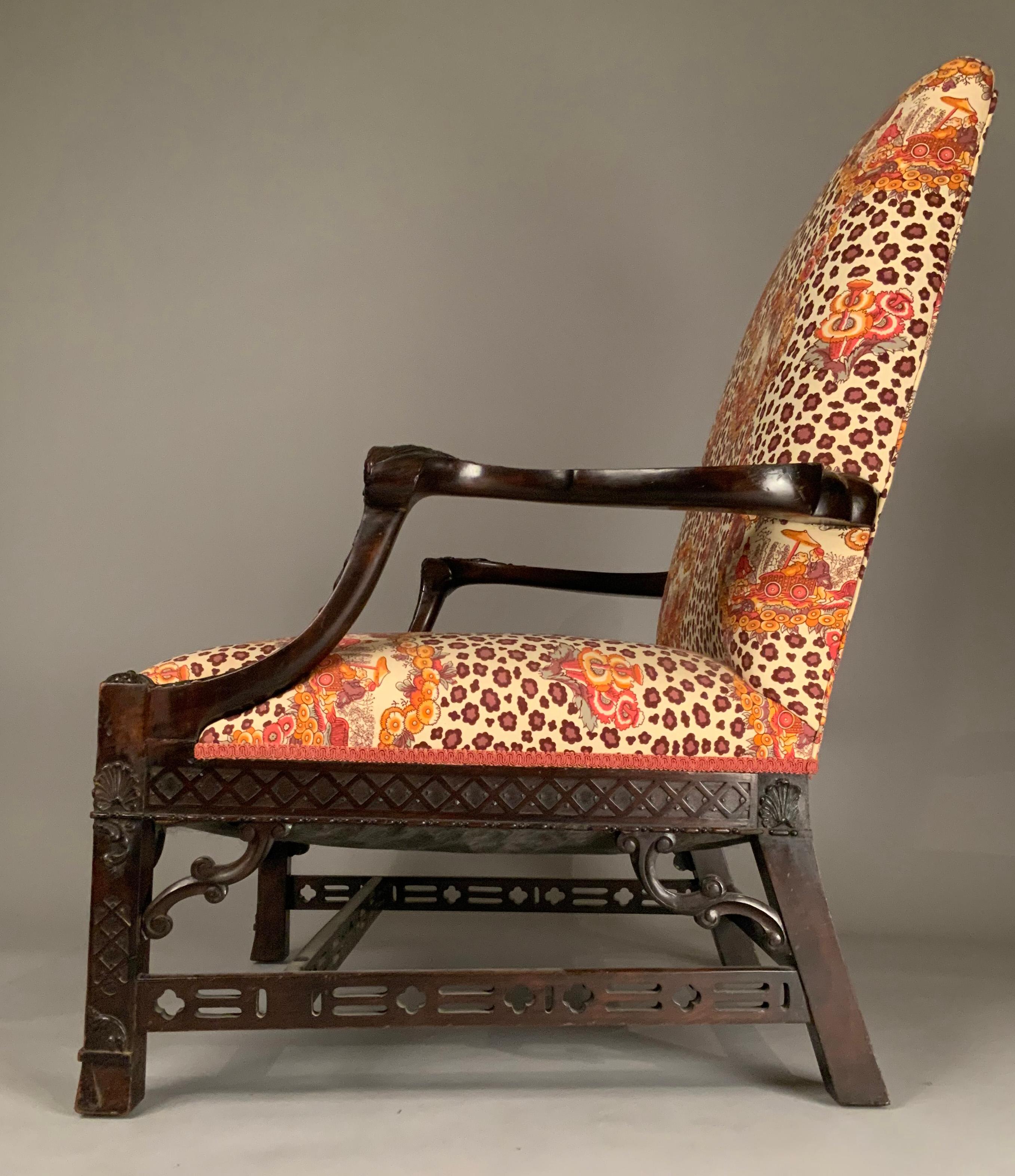 Antique Chinese Chippendale Lounge Chair In Good Condition In Hudson, NY