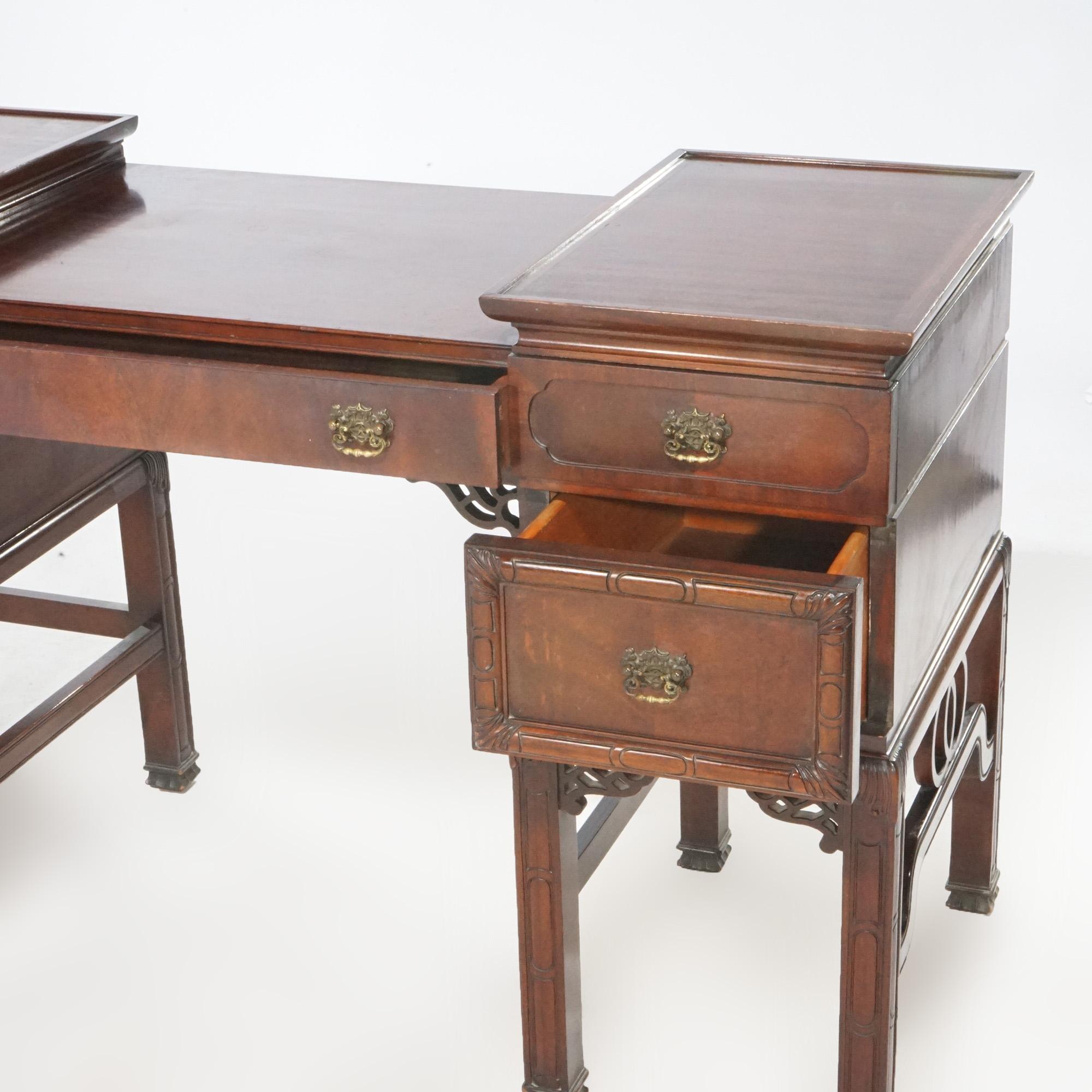 Antique Chinese Chippendale Mahogany Dressing Table With Mirror & Bench c1940 For Sale 6