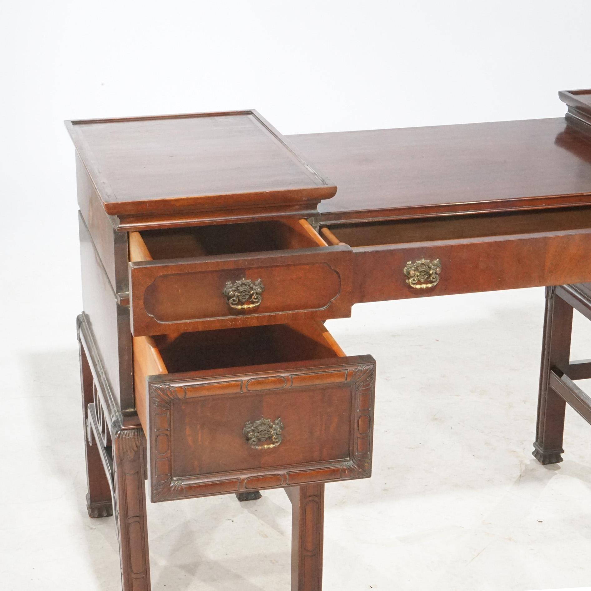 Antiguo Tocador Chino Chippendale De Caoba Con Espejo Y Banco c1940 en venta 6