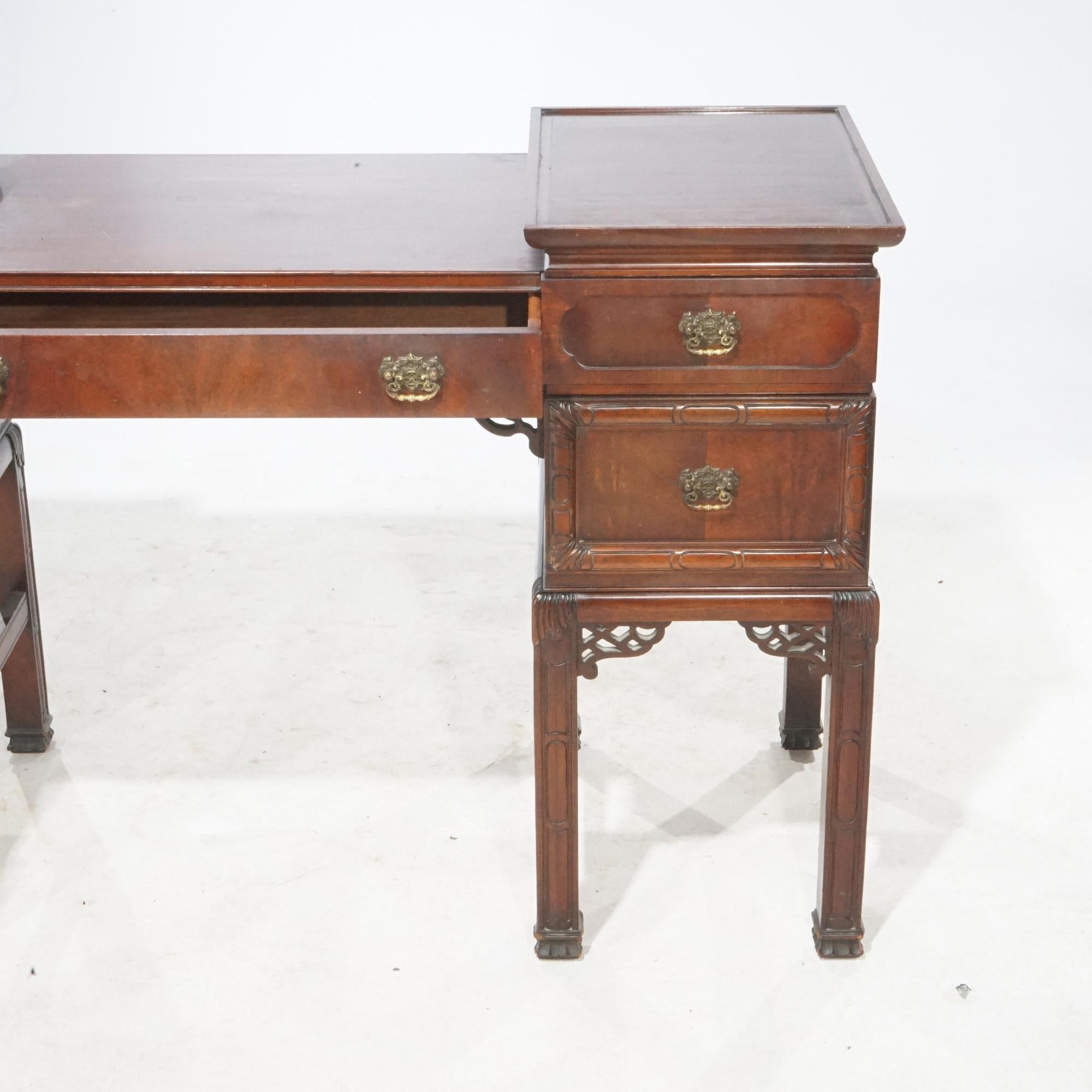 Antiguo Tocador Chino Chippendale De Caoba Con Espejo Y Banco c1940 en venta 7