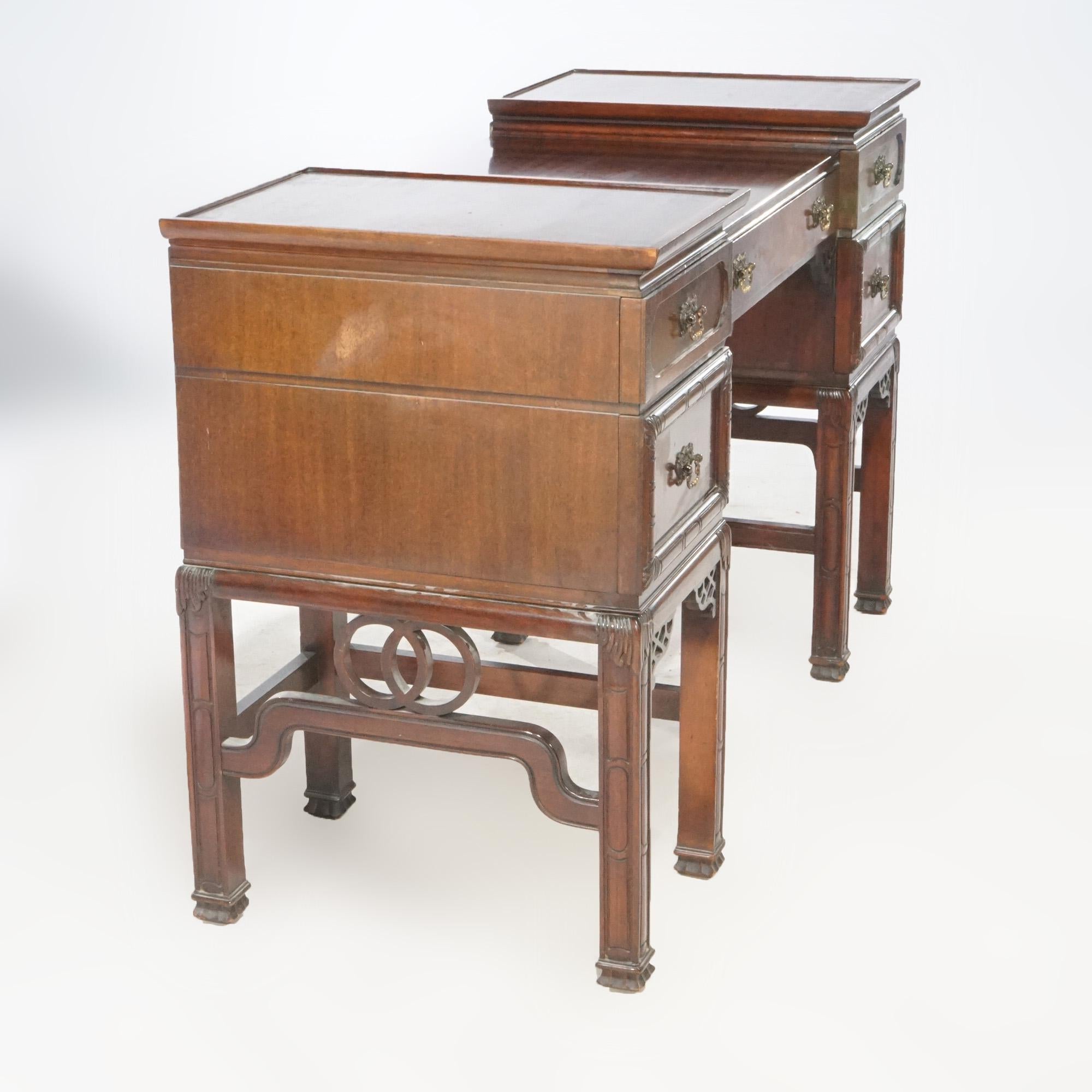 Antique Chinese Chippendale Mahogany Dressing Table With Mirror & Bench c1940 For Sale 9