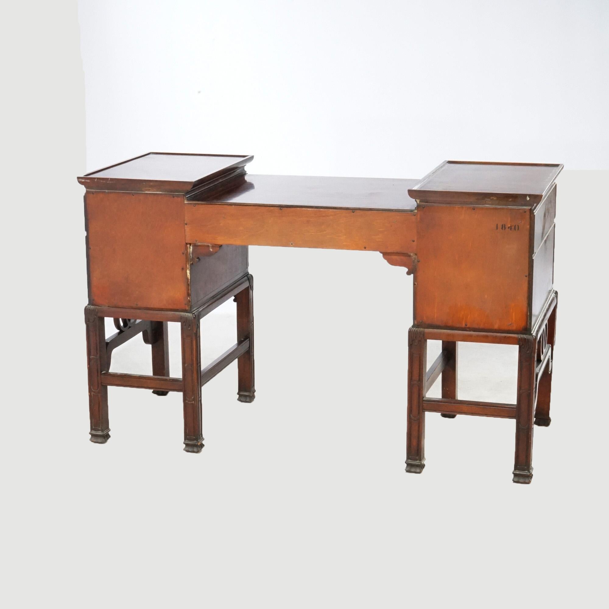 Antique Chinese Chippendale Mahogany Dressing Table With Mirror & Bench c1940 For Sale 12