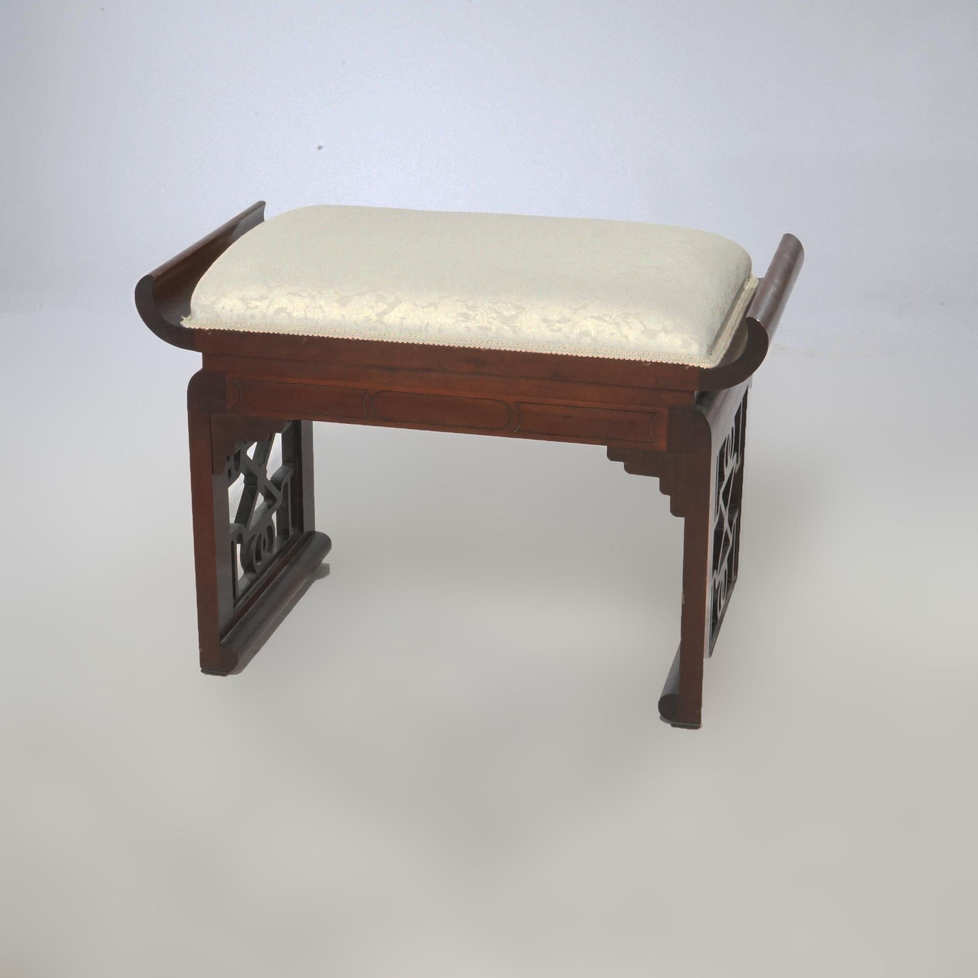 20th Century Antique Chinese Chippendale Mahogany Dressing Table With Mirror & Bench c1940 For Sale