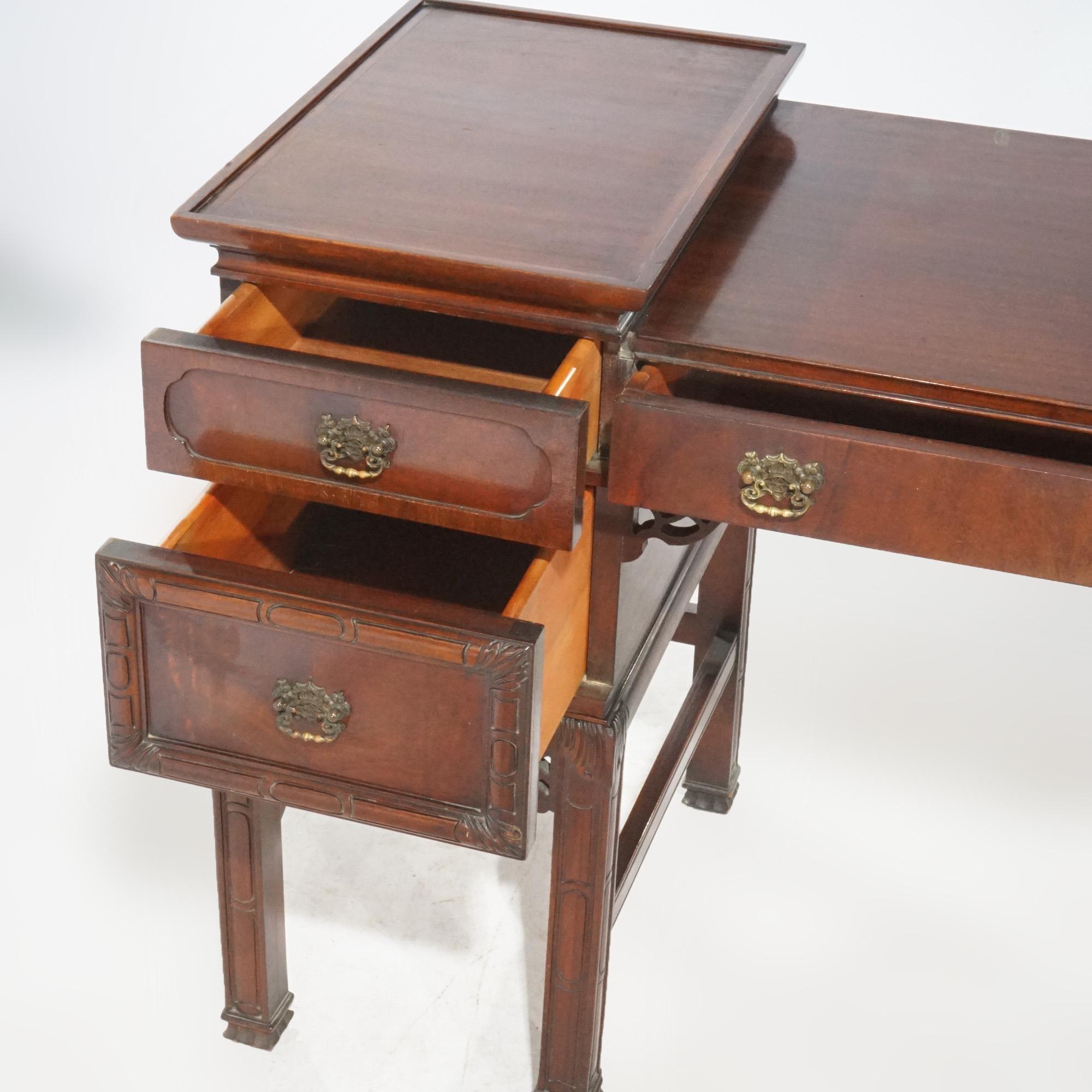 Antique Chinese Chippendale Mahogany Dressing Table With Mirror & Bench c1940 For Sale 5
