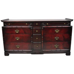 Antique Chinese Chippendale Mahogany Pagoda Faux Bamboo Long Dresser Credenza