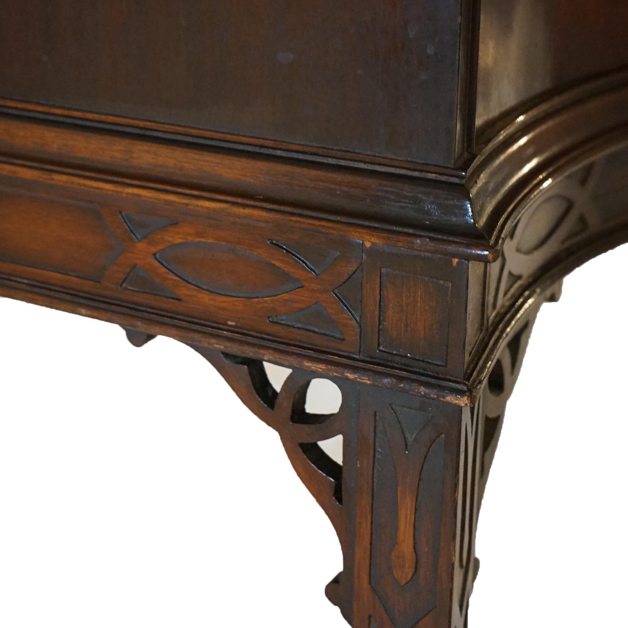 Antique Chinese Chippendale Mahogany Server with Reticulated Corbels C1930 11
