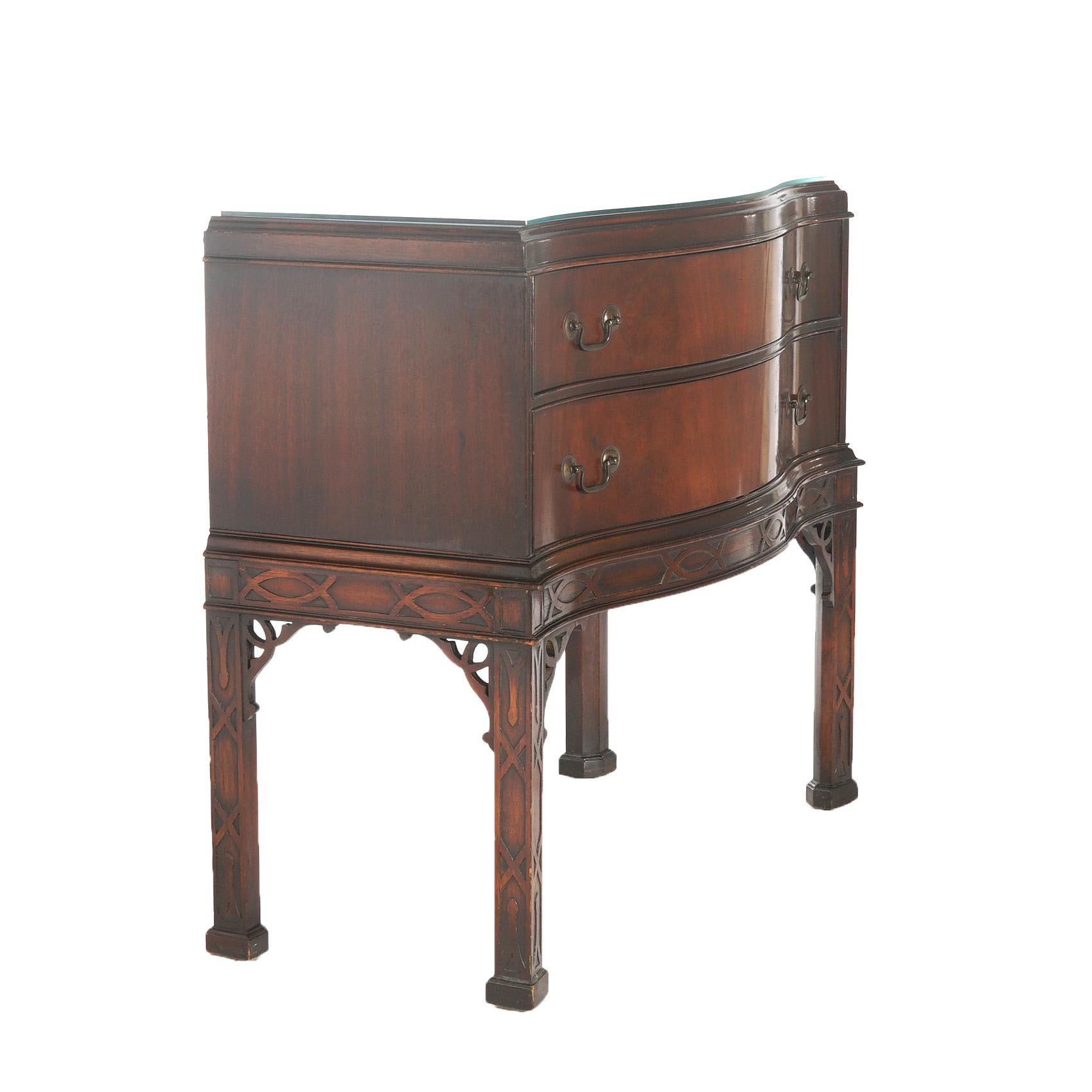 Antique Chinese Chippendale Mahogany Server with Reticulated Corbels C1930 12