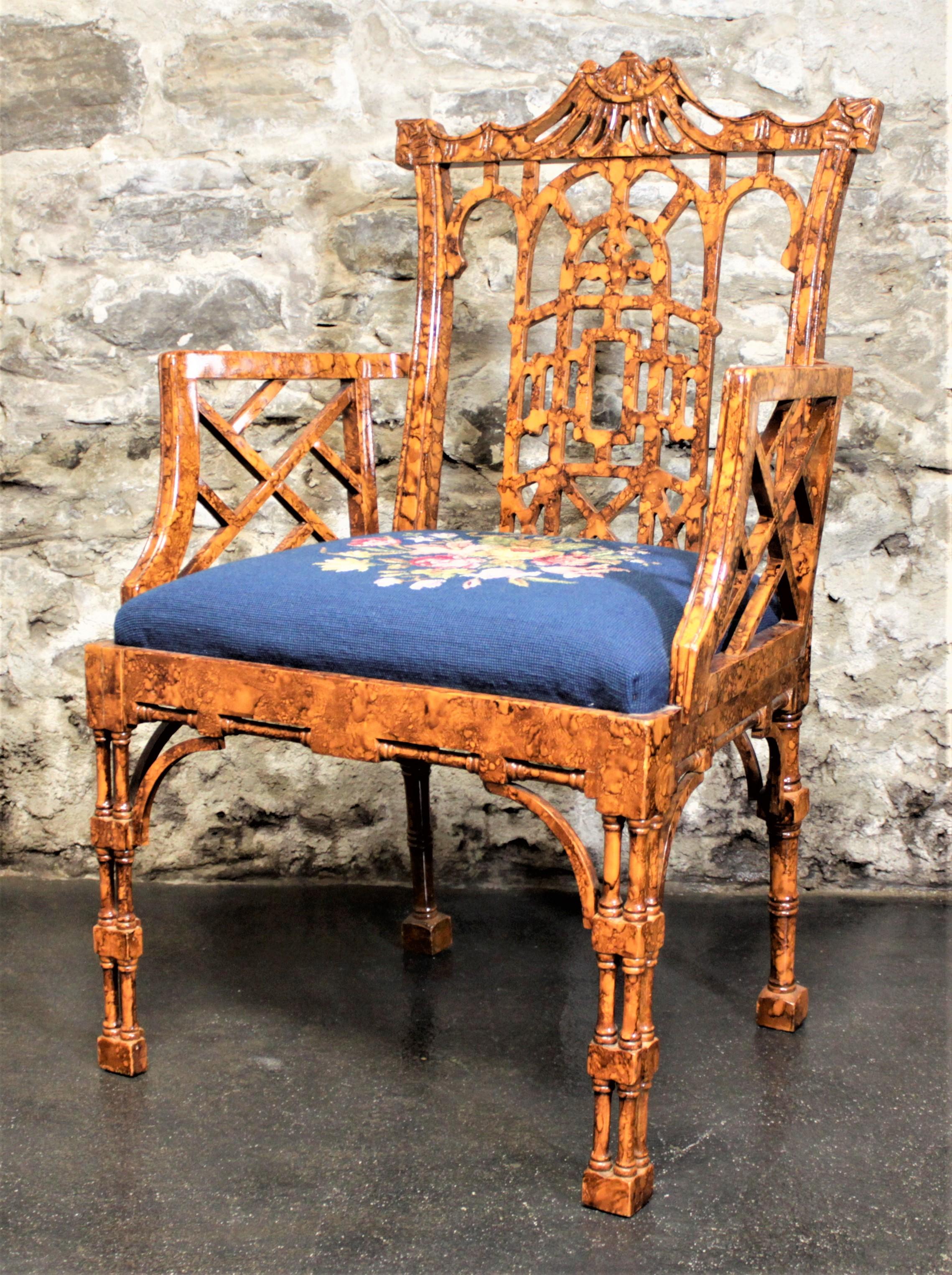 Antike chinesische Chippendale oder Boho Styled Faux Bambus Akzent oder Side Chair (amerikanisch) im Angebot