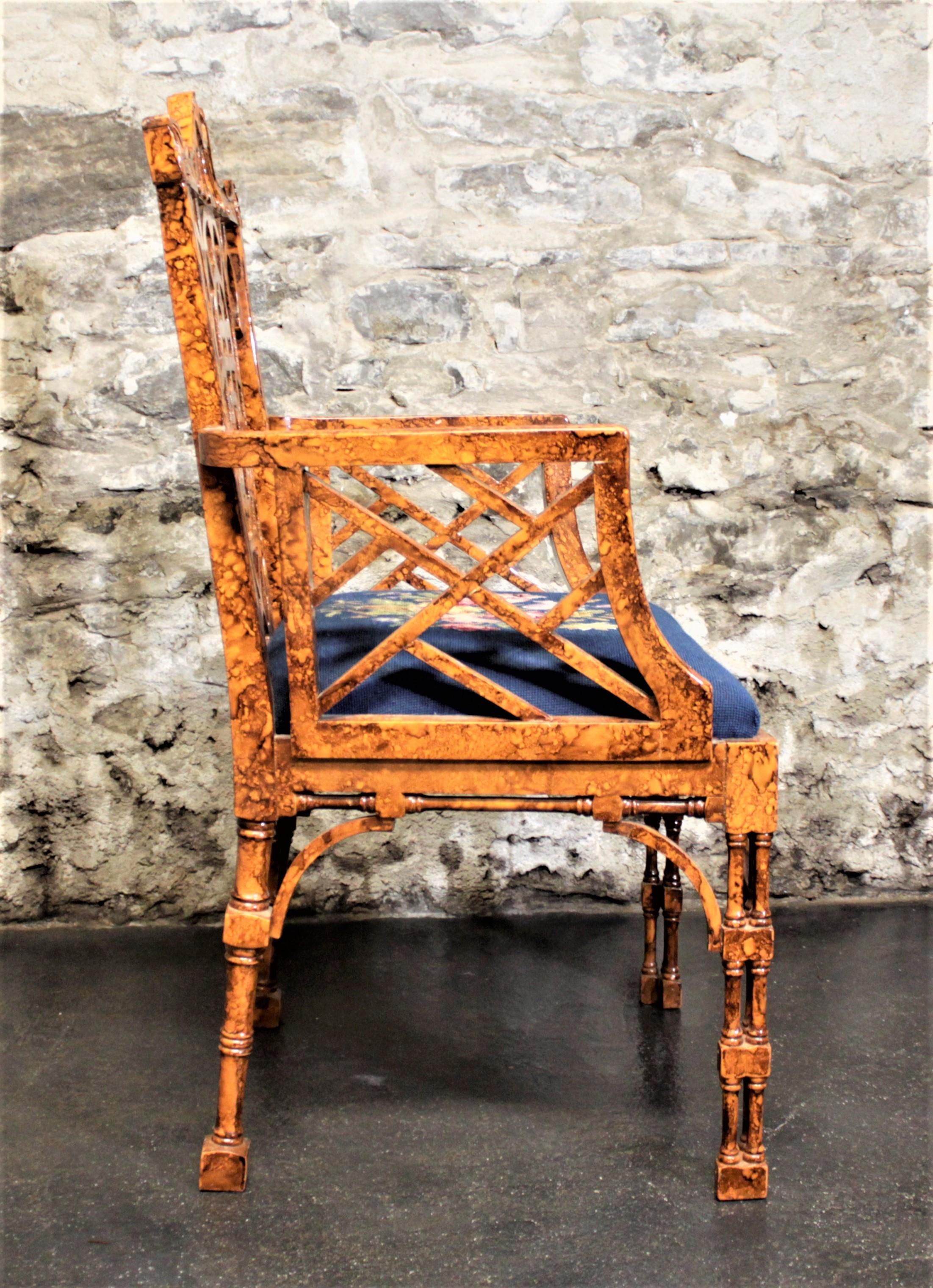 American Antique Chinese Chippendale or Boho Styled Faux Bamboo Accent or Side Chair For Sale