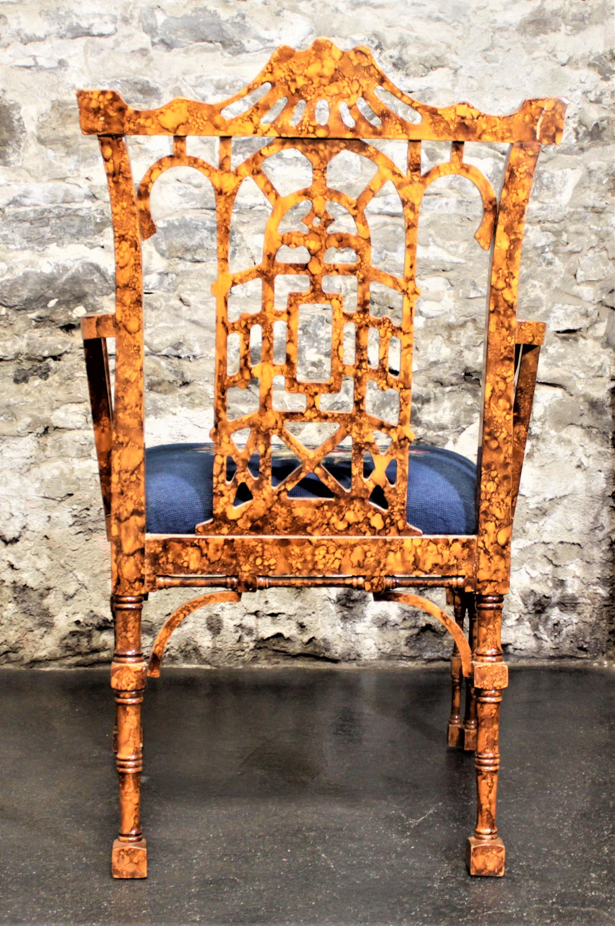 Carved Antique Chinese Chippendale or Boho Styled Faux Bamboo Accent or Side Chair For Sale