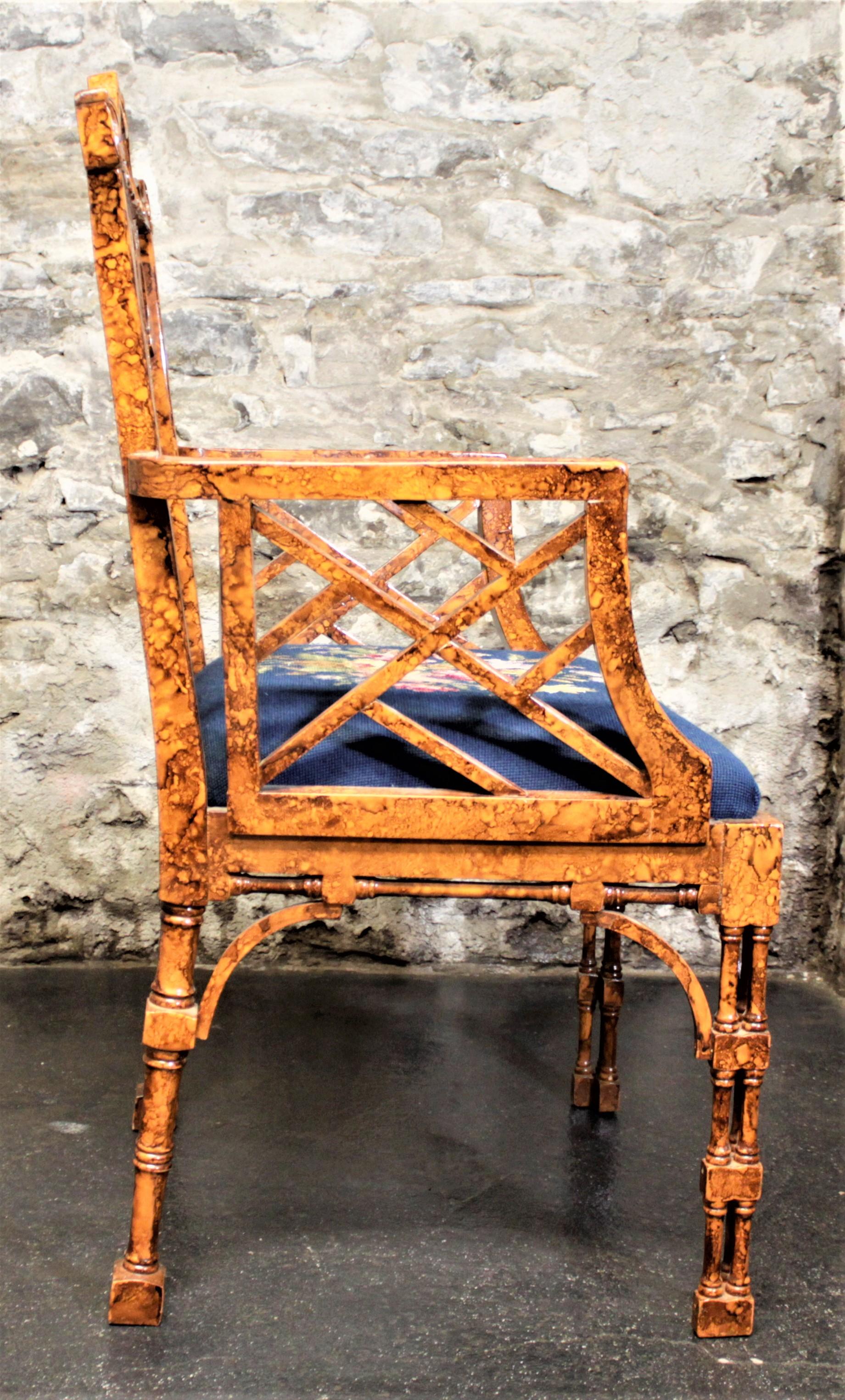 20th Century Antique Chinese Chippendale or Boho Styled Faux Bamboo Accent or Side Chair For Sale