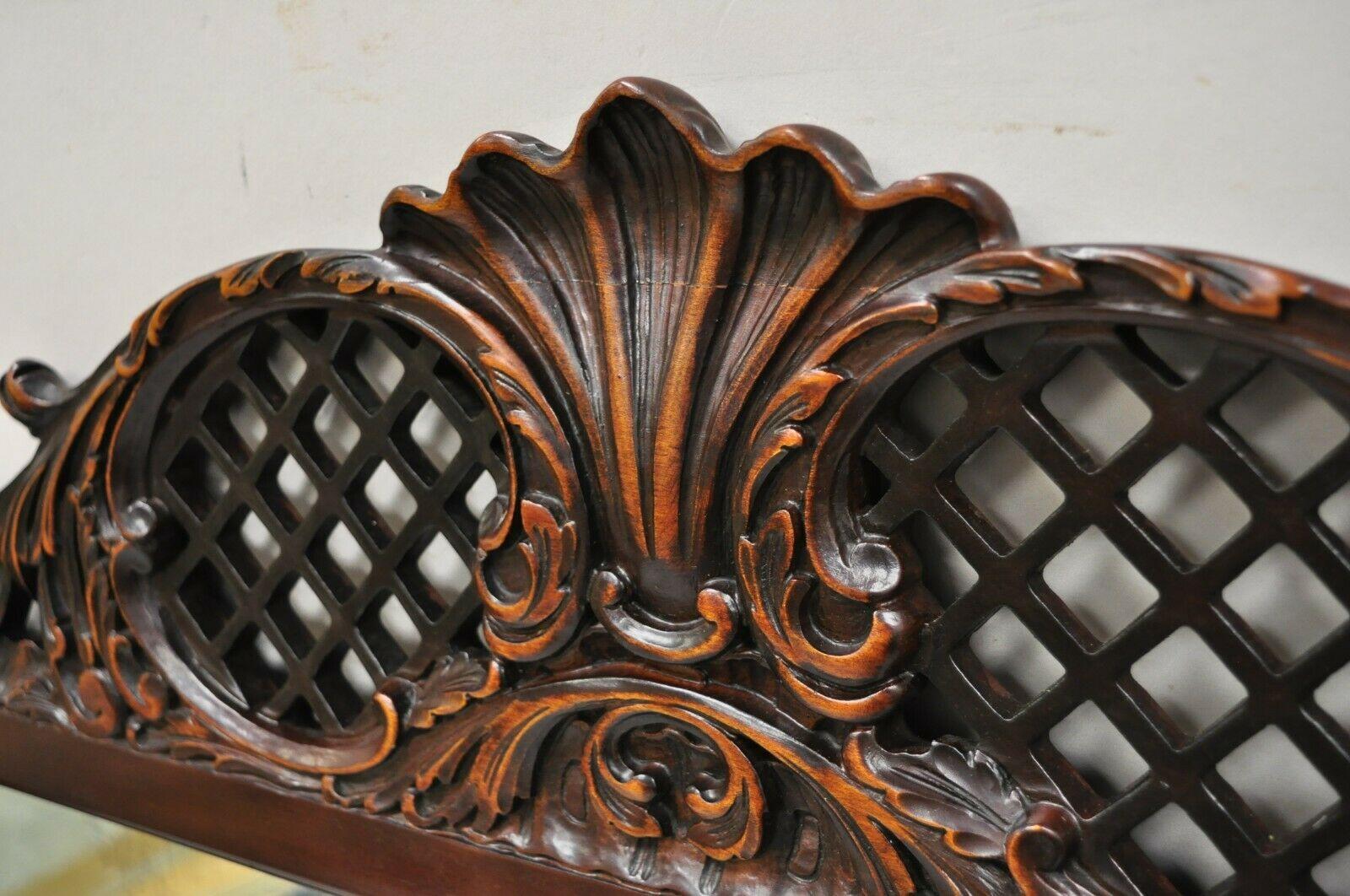 Antique Chinese Chippendale Style Fretwork Carved Mahogany Wall Mirror For Sale 7