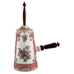 Antique Chinese Chocolate Pot in Hand-Painted Porcelain with Flowers