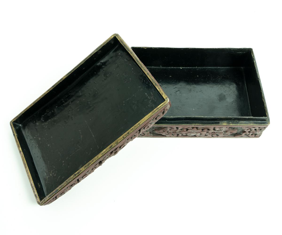 Antique Chinese Cinnabar Box with Lid For Sale 3