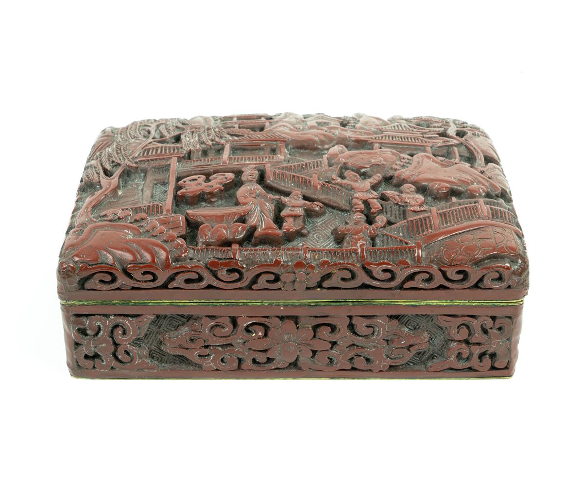 Victorian Antique Chinese Cinnabar Box with Lid For Sale