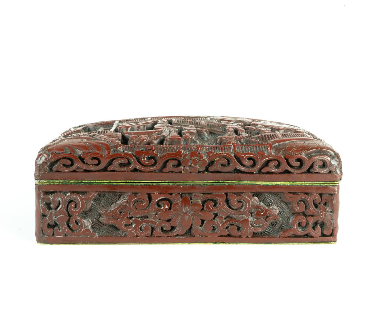 Hand-Carved Antique Chinese Cinnabar Box with Lid For Sale