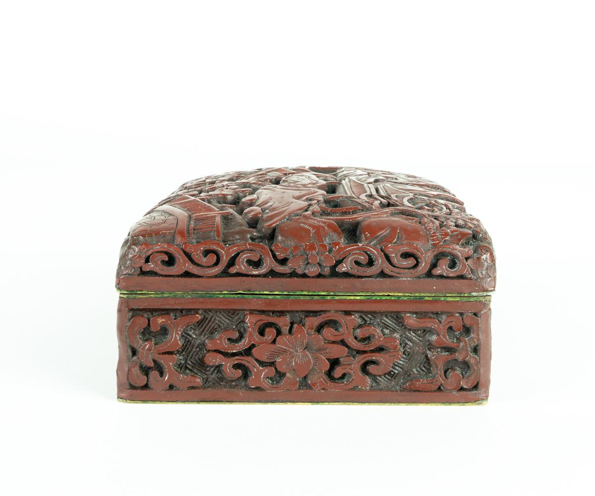 Antique Chinese Cinnabar Box with Lid In Good Condition For Sale In Laguna Beach, CA